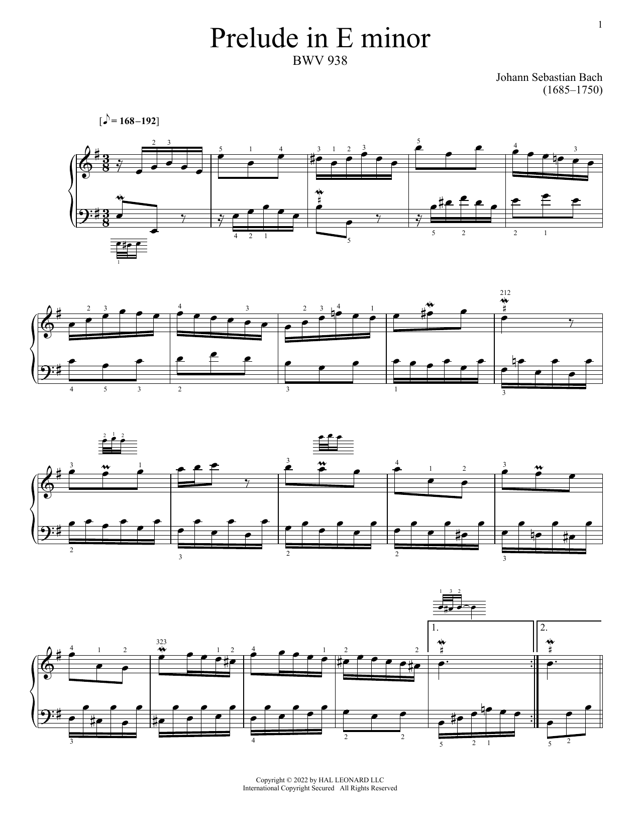 Download Johann Sebastian Bach Little Prelude No. 7 in E Minor Sheet Music and learn how to play Piano PDF digital score in minutes