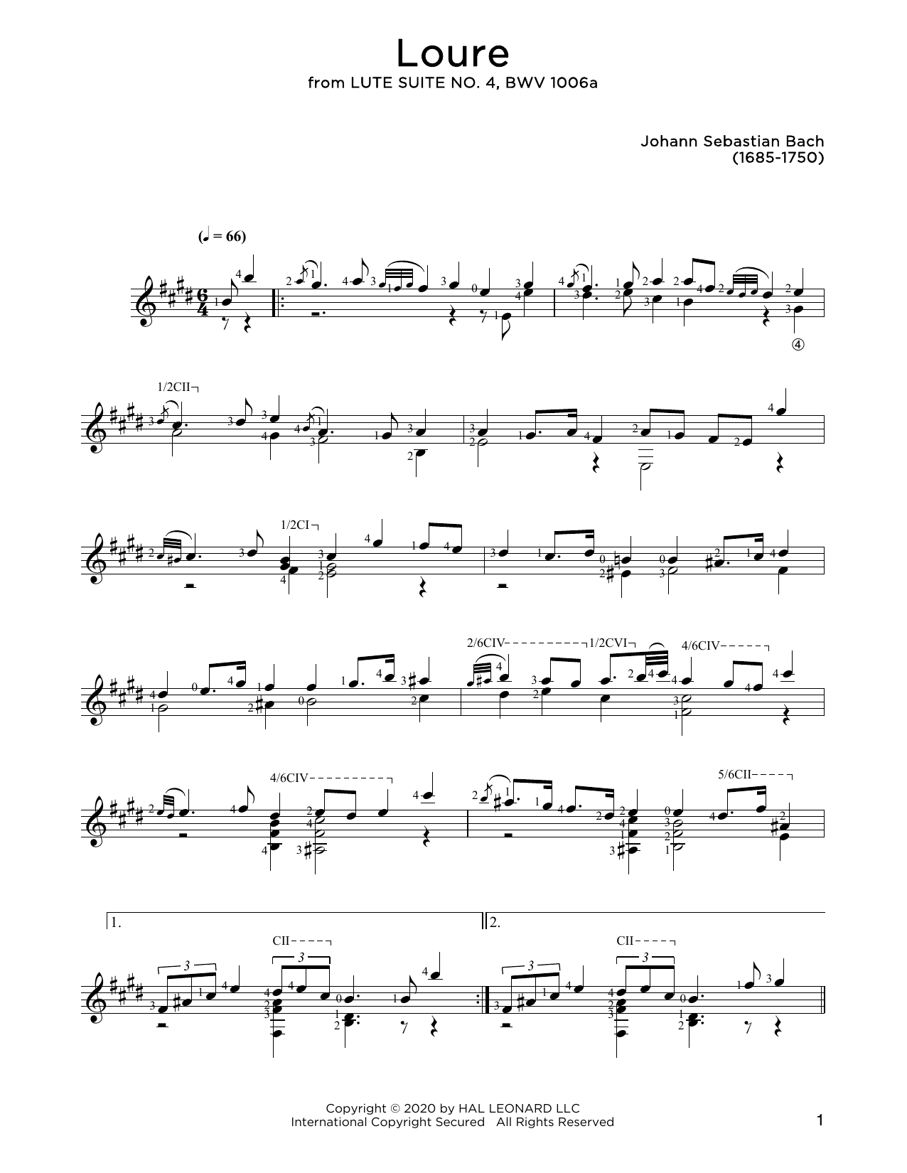 Download Johann Sebastian Bach Loure Sheet Music and learn how to play Solo Guitar PDF digital score in minutes