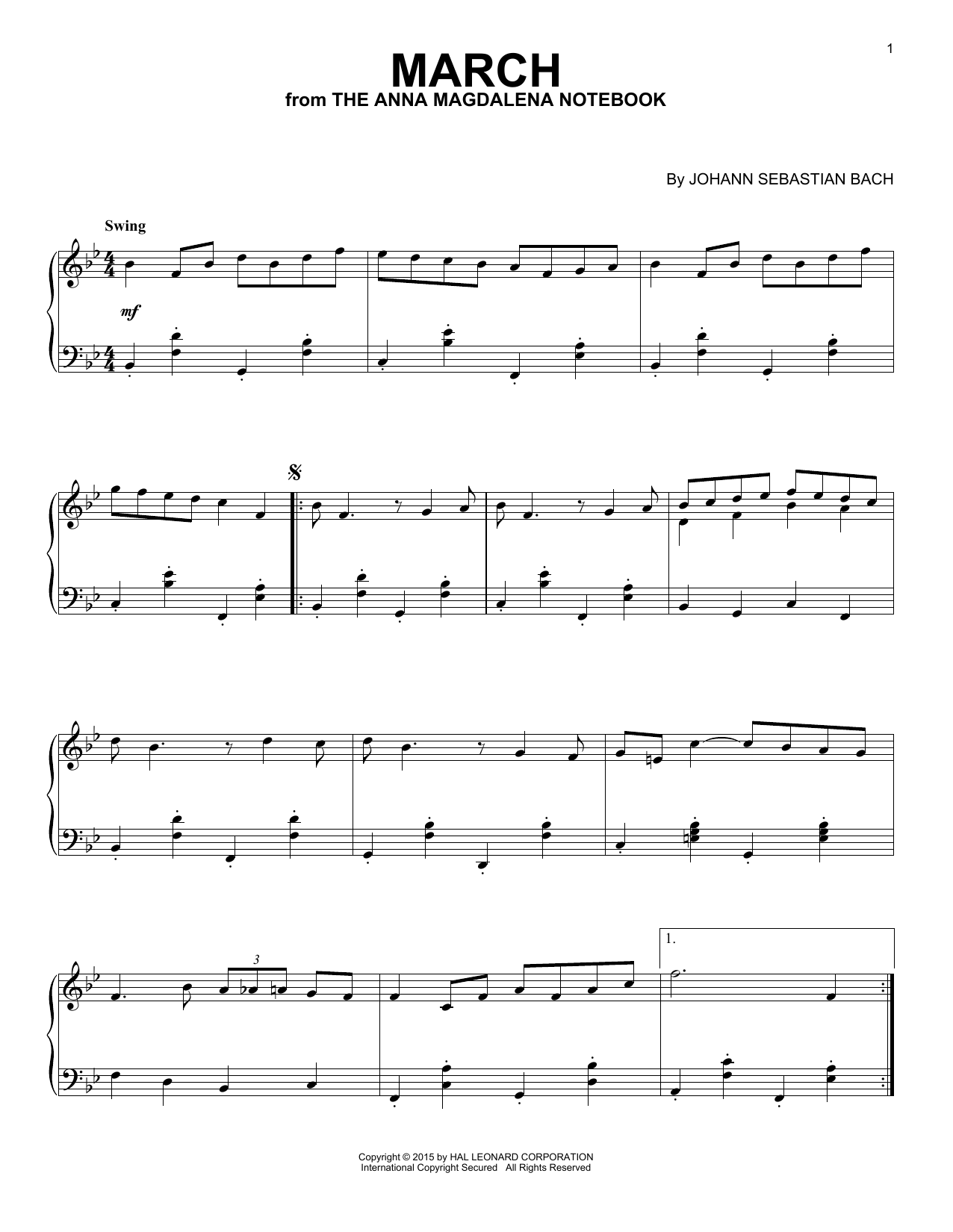 Download J.S. Bach March (from The Anna Magdalena Notebook) Sheet Music and learn how to play Piano PDF digital score in minutes