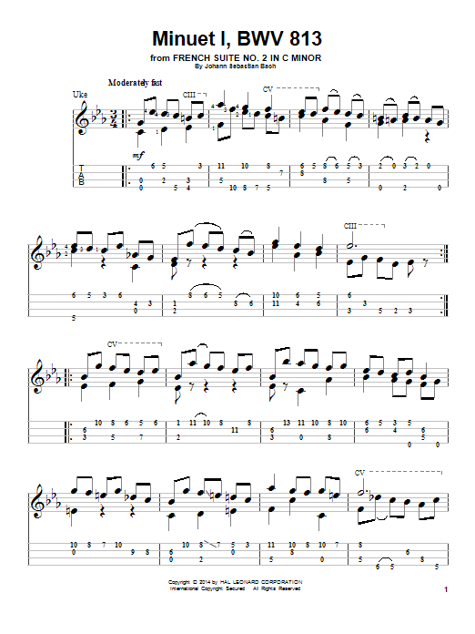 Download J.S. Bach Minuet 1, BWV 813 Sheet Music and learn how to play Ukulele PDF digital score in minutes