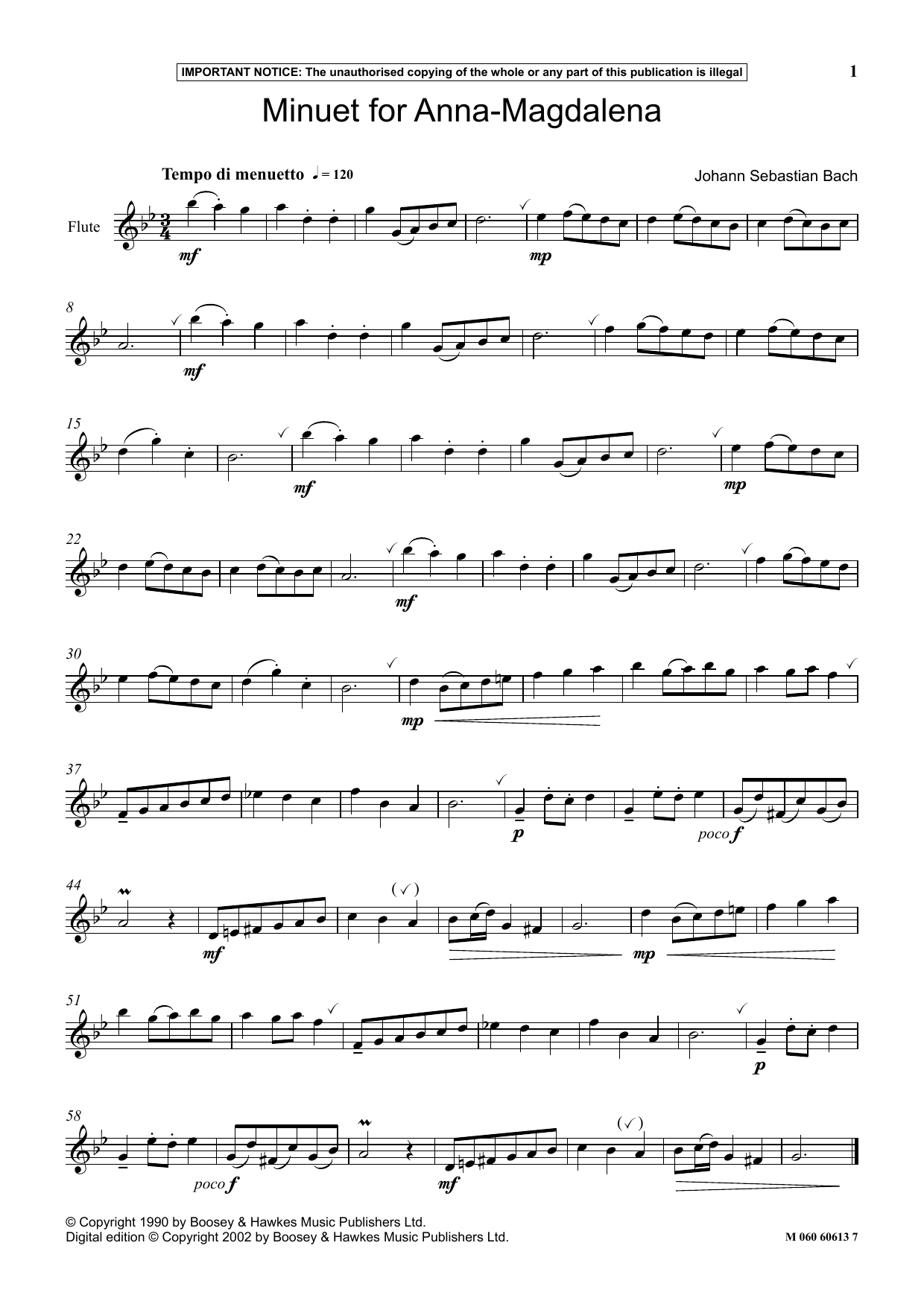 Download Johann Sebastian Bach Minuet For Anna Magdalena Sheet Music and learn how to play Instrumental Solo PDF digital score in minutes