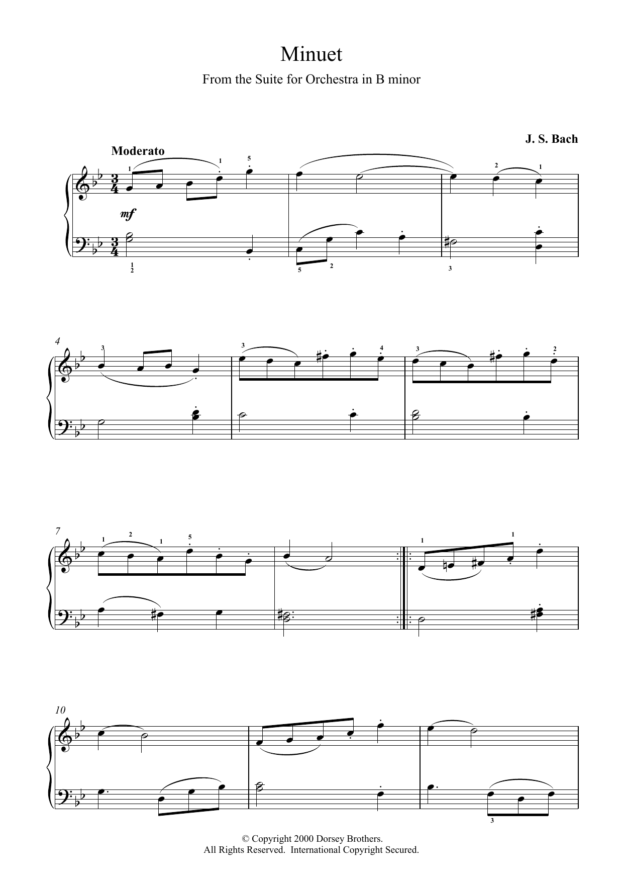 Download J.S. Bach Minuet (from Orchestral Suite No. 2 in B Minor) Sheet Music and learn how to play Piano PDF digital score in minutes