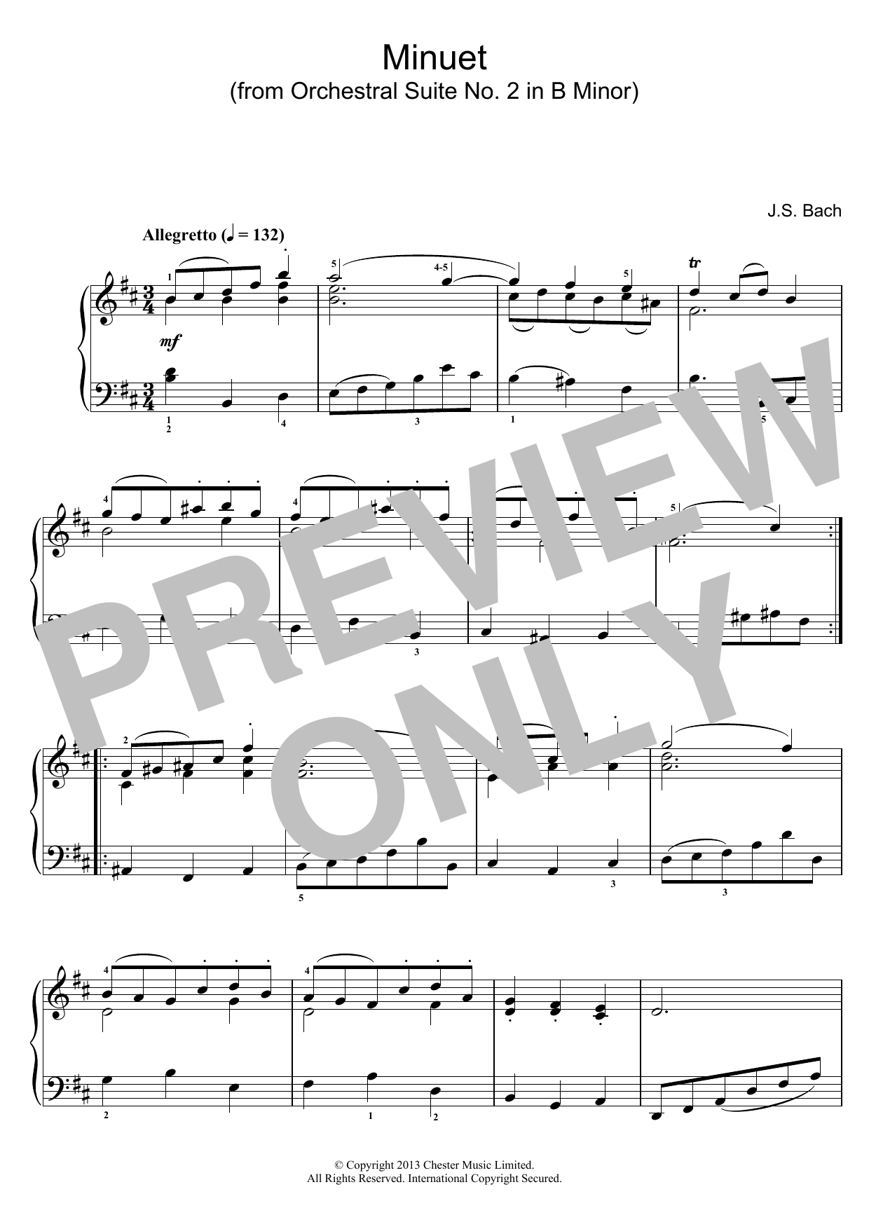 Download J.S. Bach Minuet in B Minor (from Orchestral Suite No. 2) Sheet Music and learn how to play Piano PDF digital score in minutes