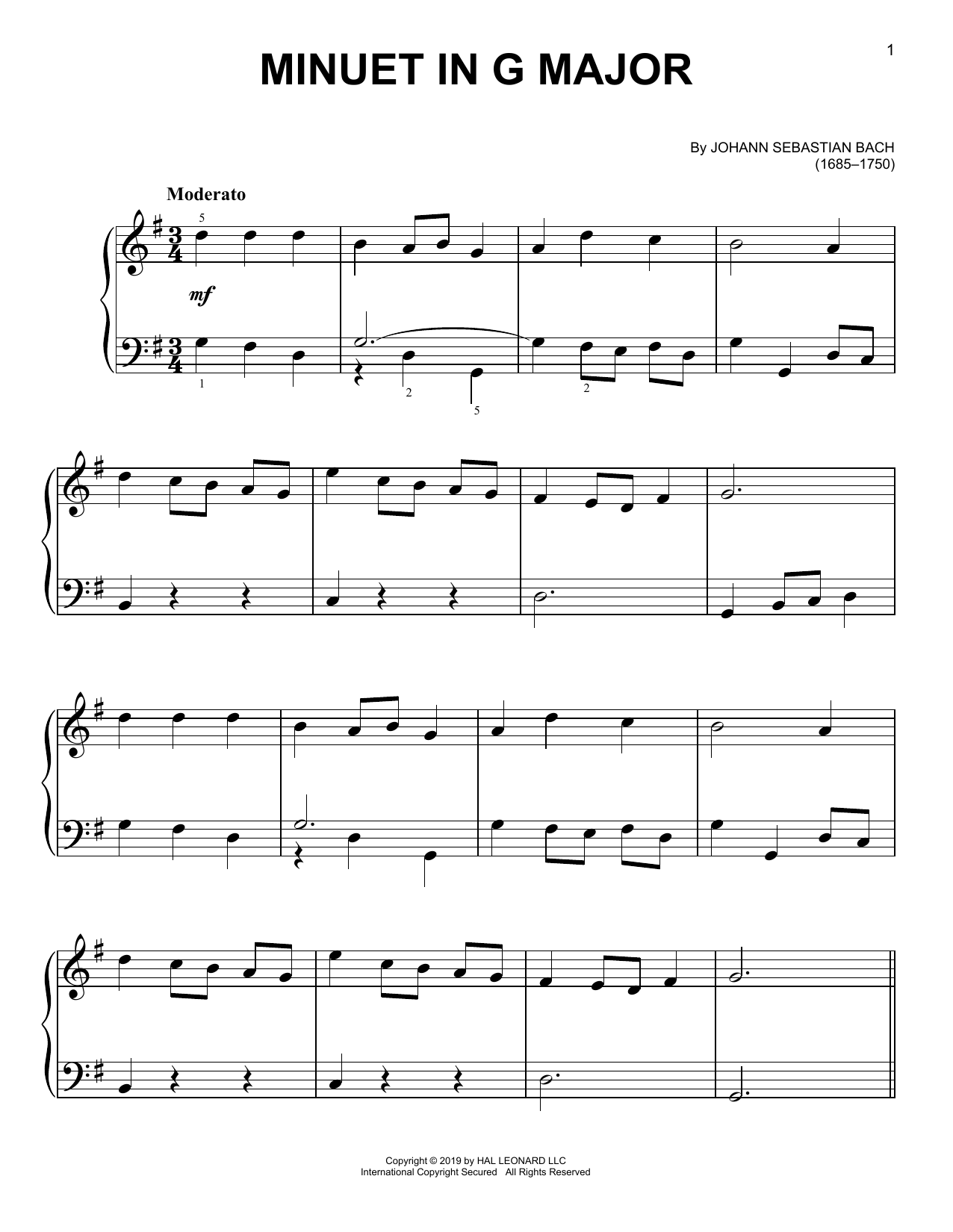 Download Johann Sebastian Bach Minuet In G Major Sheet Music and learn how to play Easy Piano PDF digital score in minutes