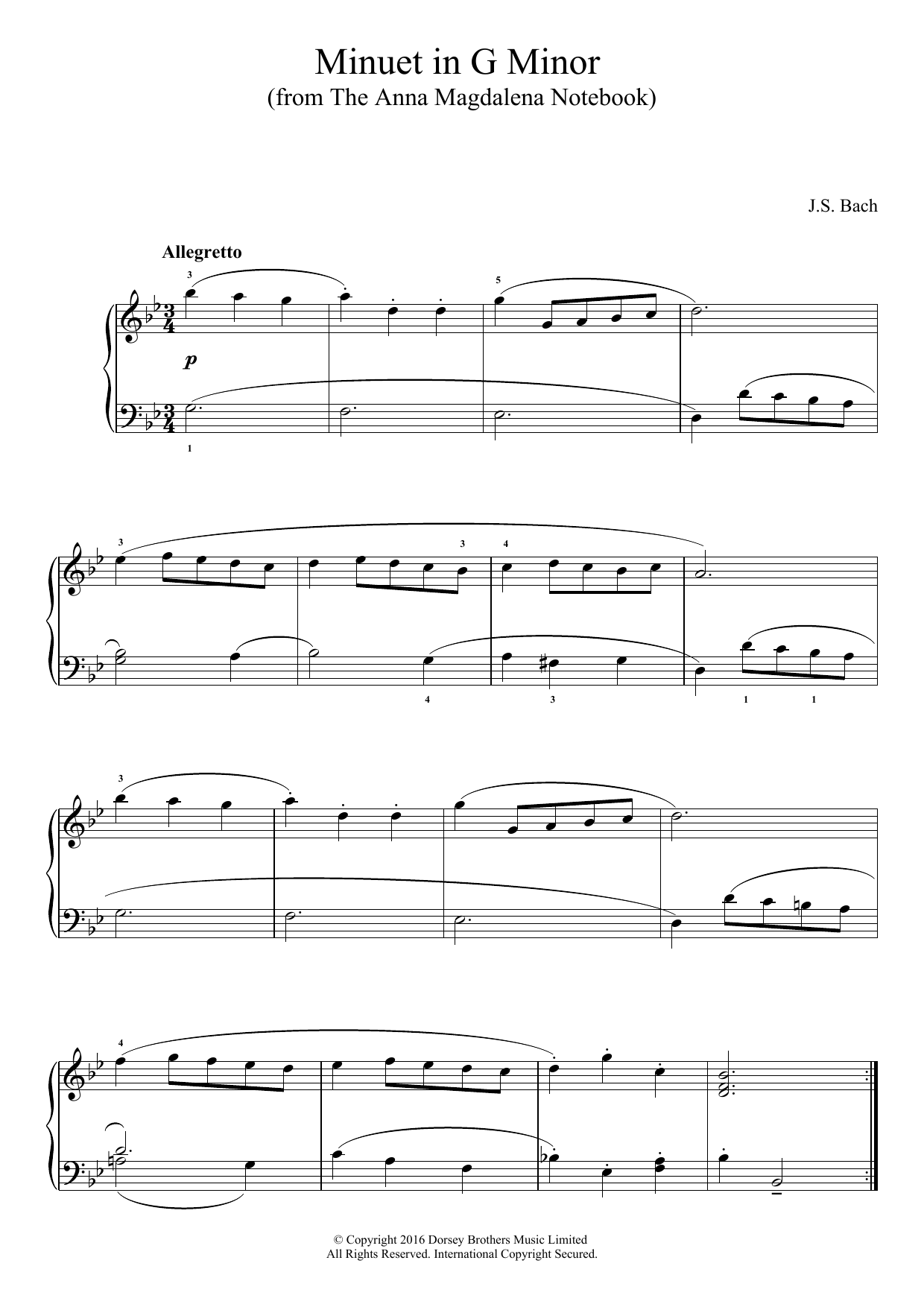 Download J.S. Bach Minuet in G Minor (from The Anna Magdalena Notebook) Sheet Music and learn how to play Easy Piano PDF digital score in minutes