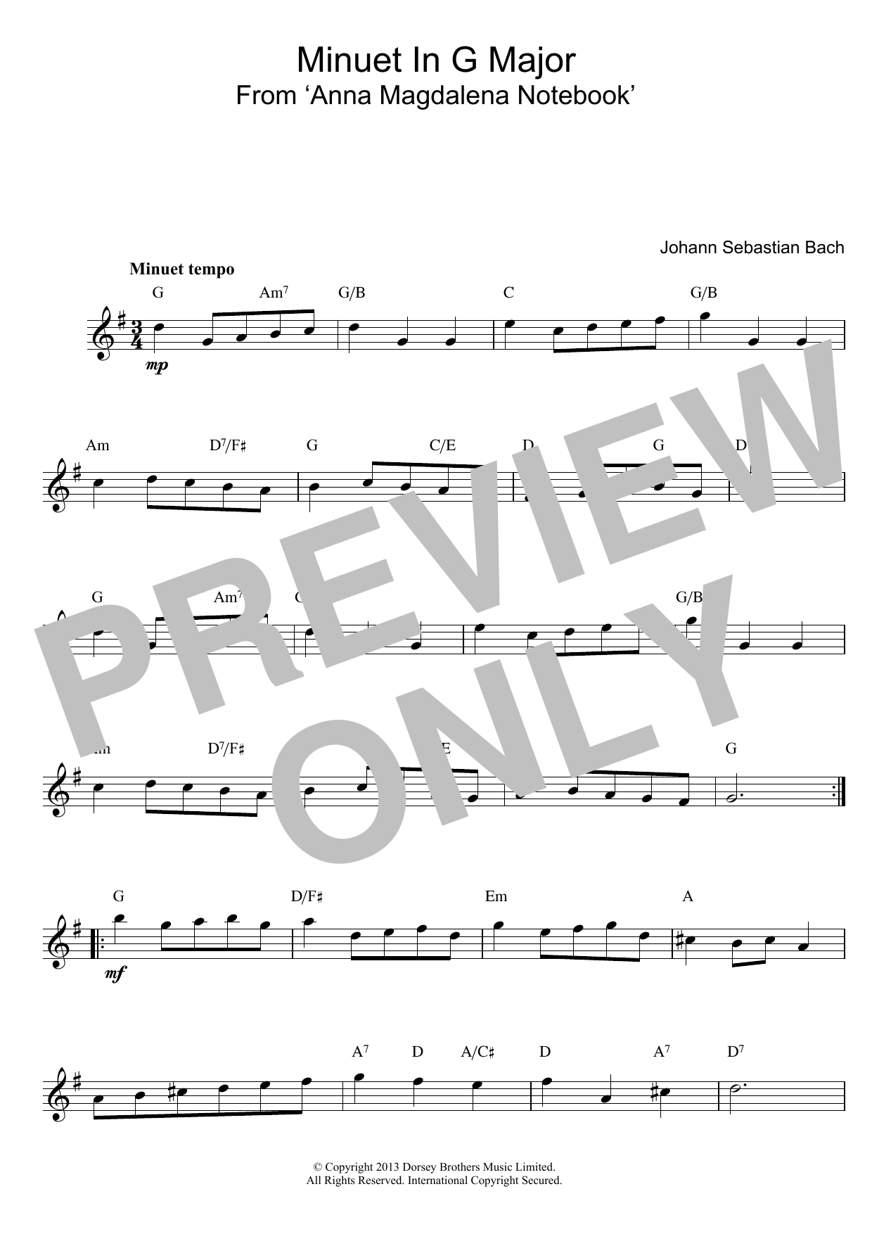 Download Johann Sebastian Bach Minuet In G Sheet Music and learn how to play Guitar Tab PDF digital score in minutes