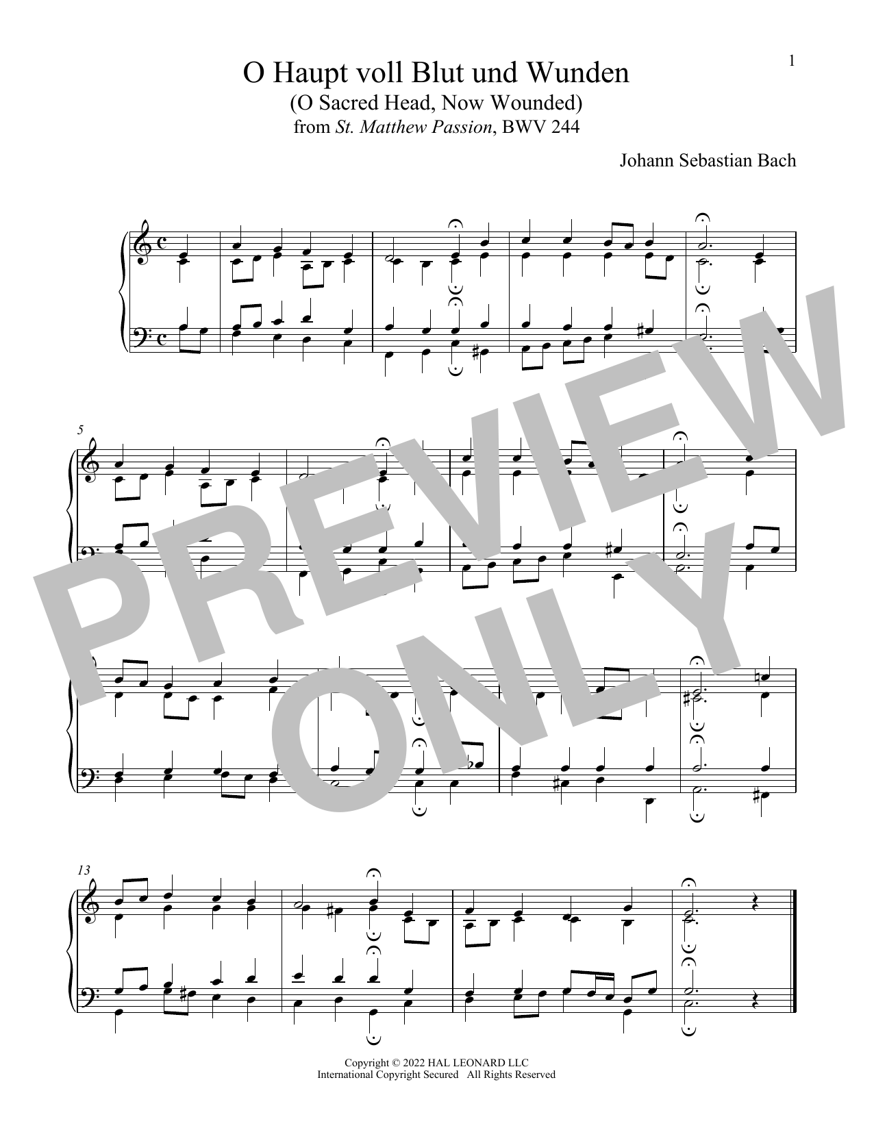 Download Johann Sebastian Bach O Haupt Voll Blut Und Wunden Sheet Music and learn how to play Piano Solo PDF digital score in minutes