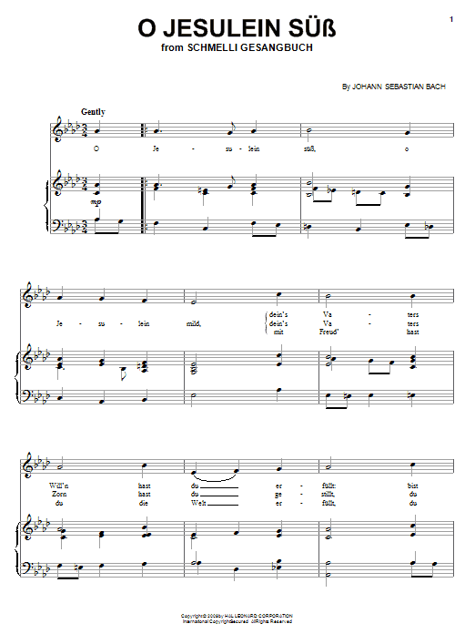 Download J.S. Bach O Jesulein Suss Sheet Music and learn how to play Piano, Vocal & Guitar (Right-Hand Melody) PDF digital score in minutes