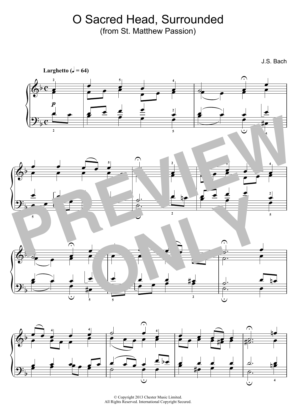Download J.S. Bach O Sacred Head, Surrounded (from St Matthew Passion) Sheet Music and learn how to play Piano PDF digital score in minutes