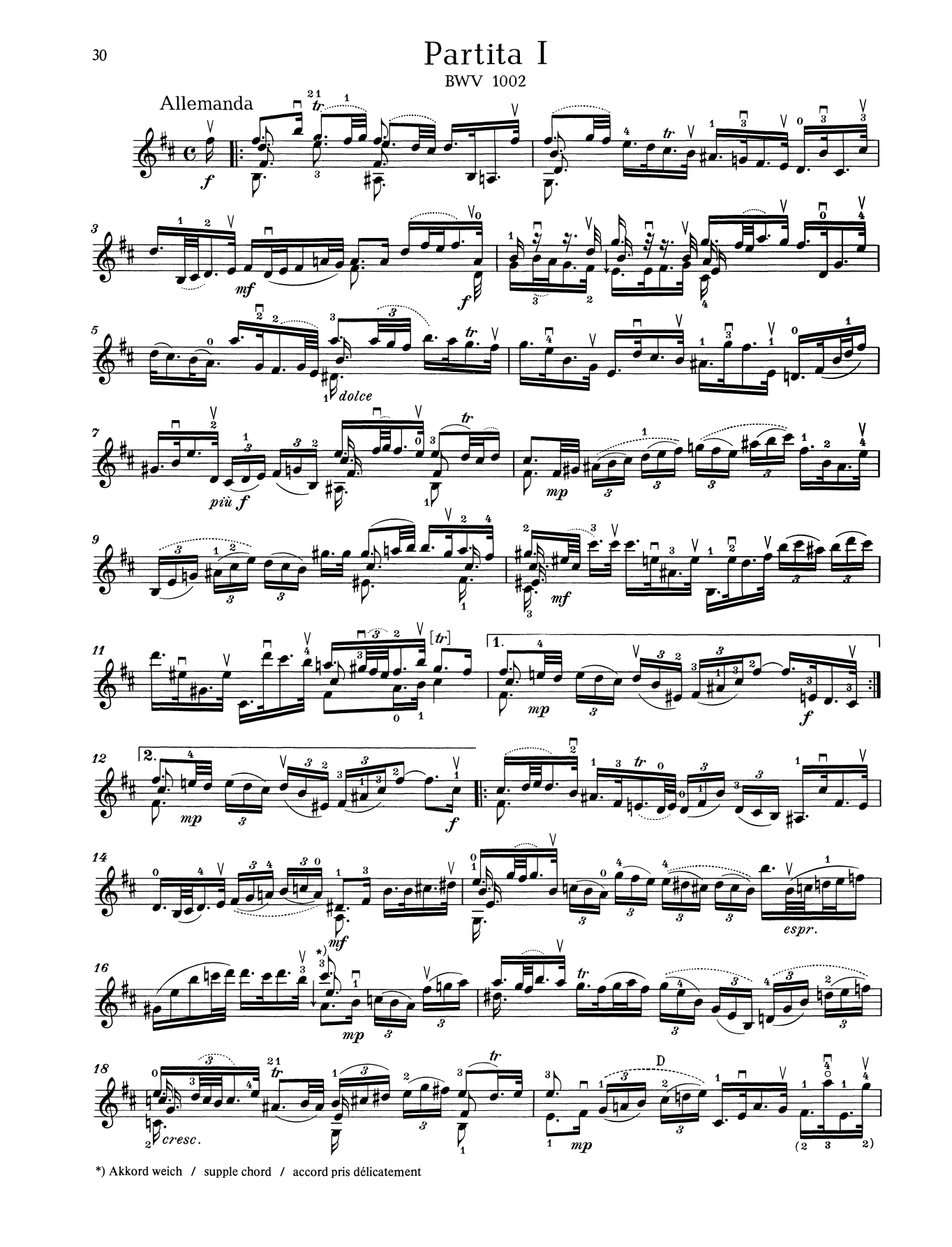 Download Johann Sebastian Bach Partita I Sheet Music and learn how to play String Solo PDF digital score in minutes