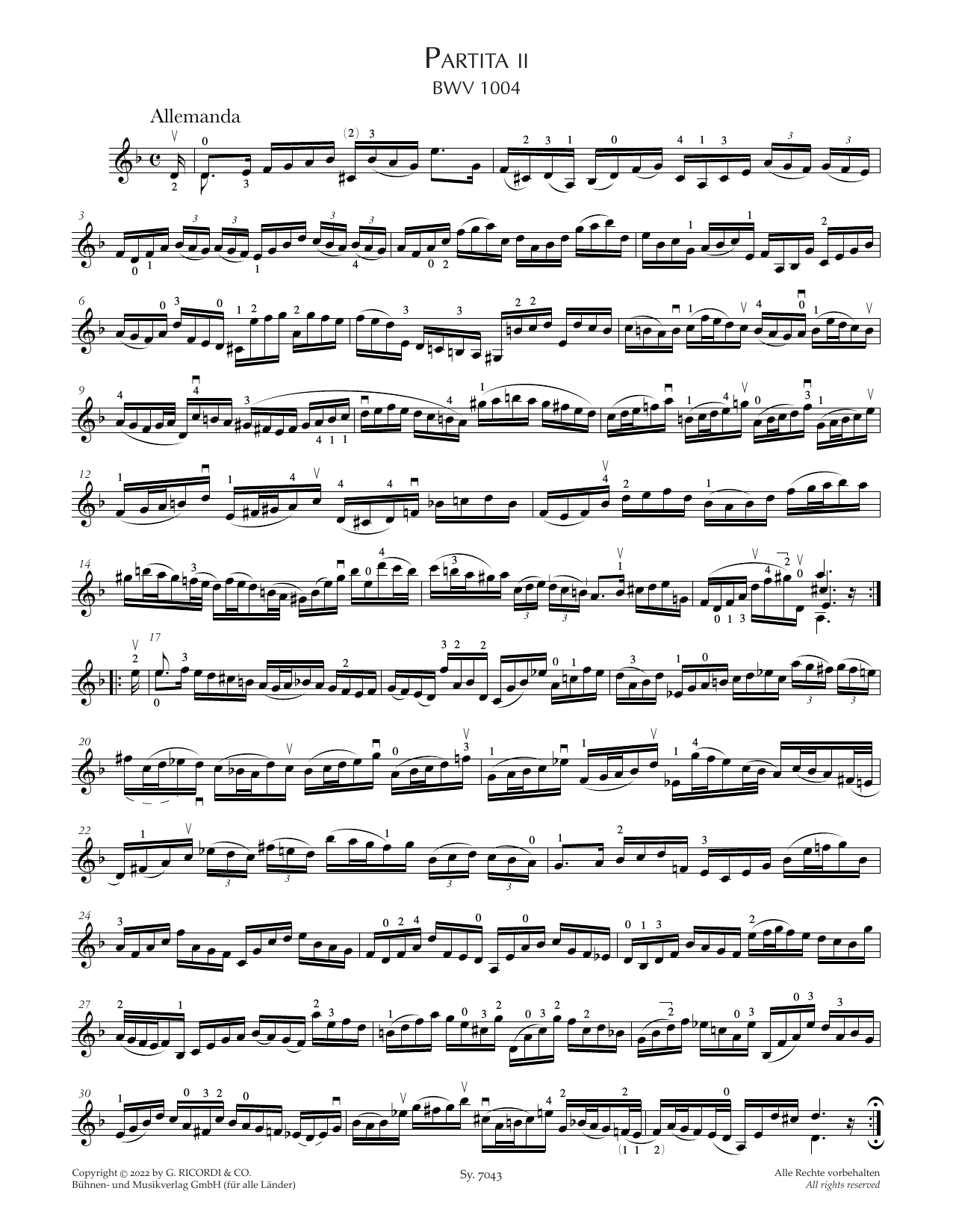 Download Johann Sebastian Bach Partita II, BWV 1004 Sheet Music and learn how to play Violin Solo PDF digital score in minutes