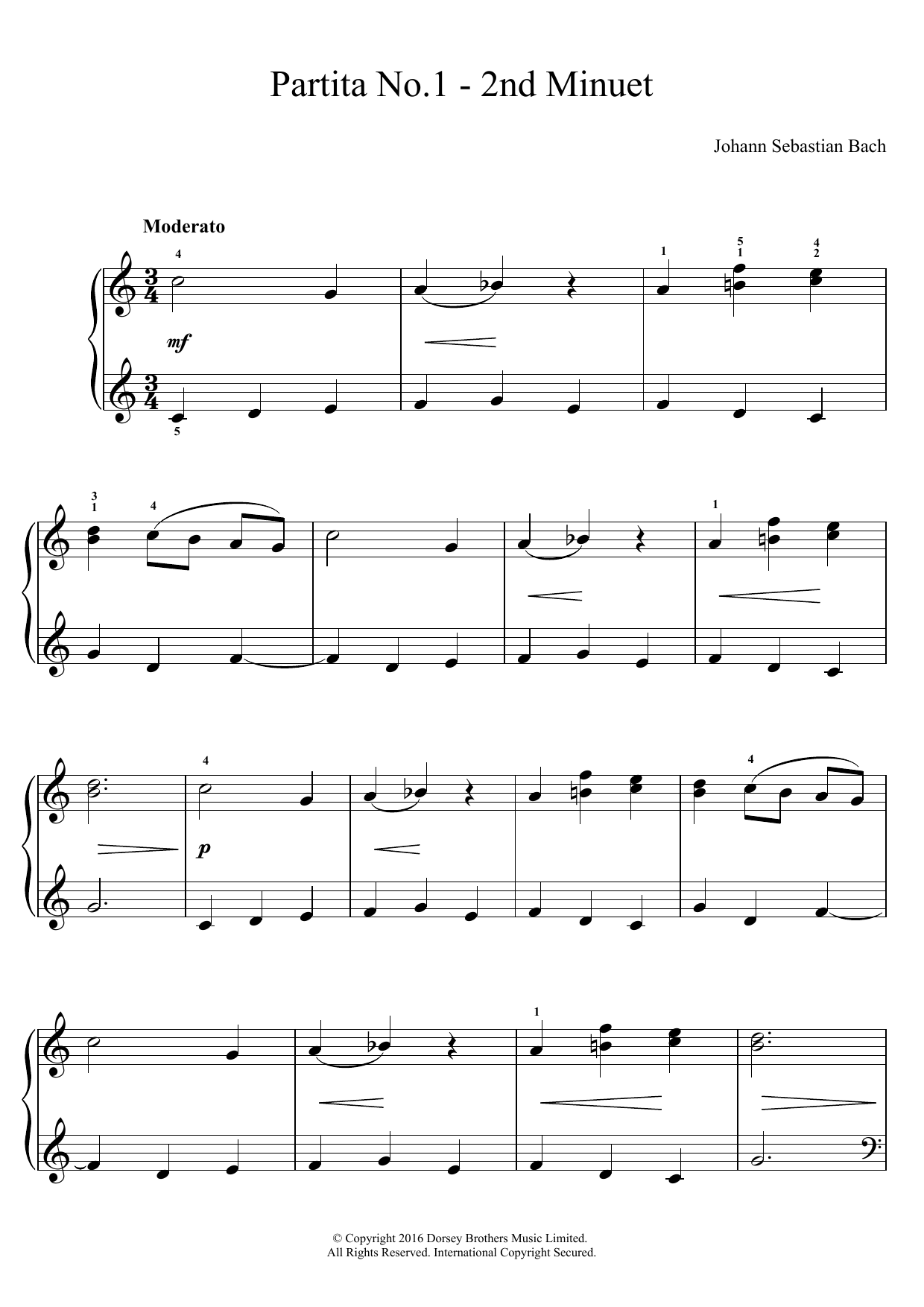 Download J.S. Bach Partita No. 1 - 2nd Minuet Sheet Music and learn how to play Easy Piano PDF digital score in minutes