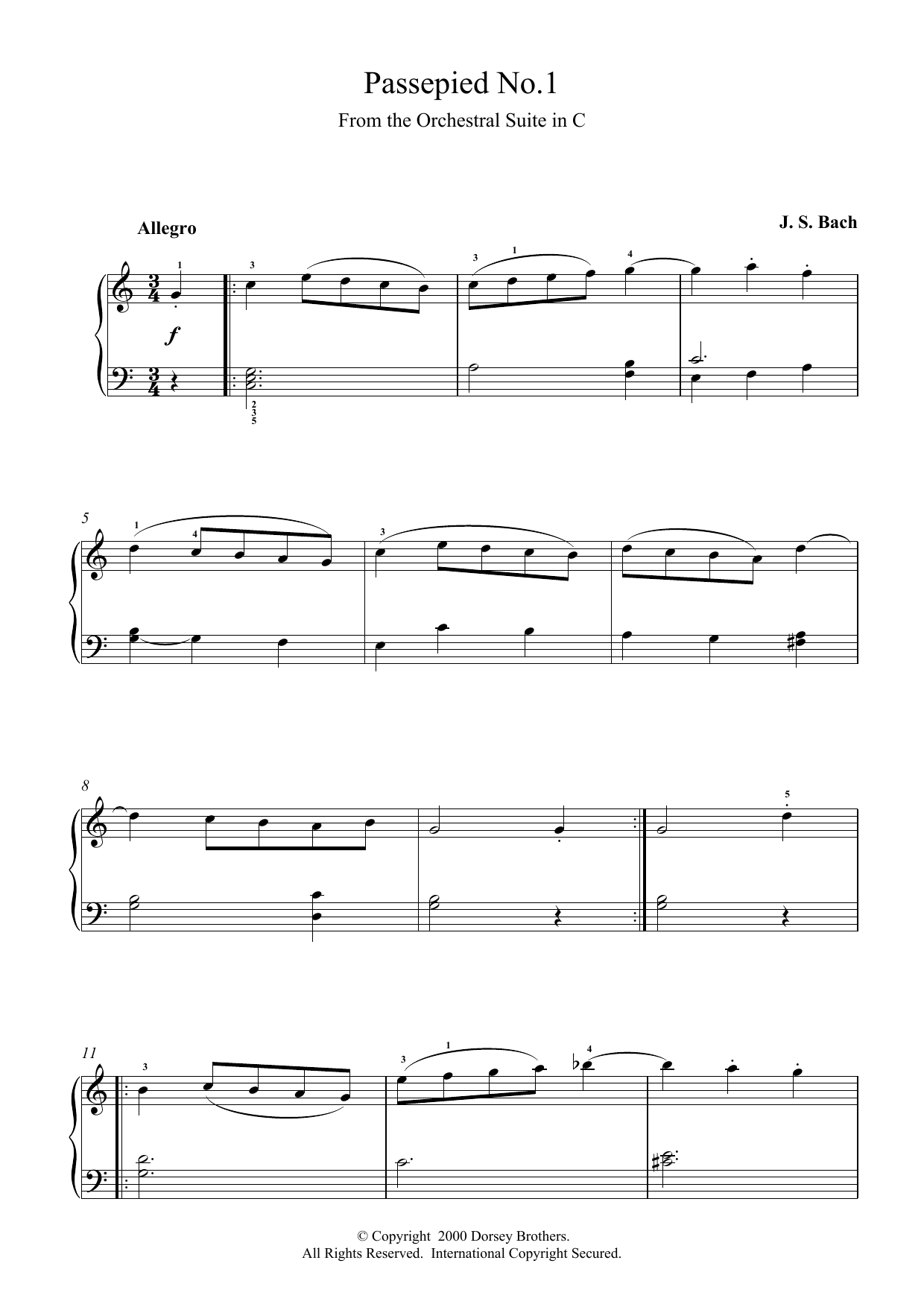 Download J.S. Bach Passepied No.1 Sheet Music and learn how to play Piano PDF digital score in minutes