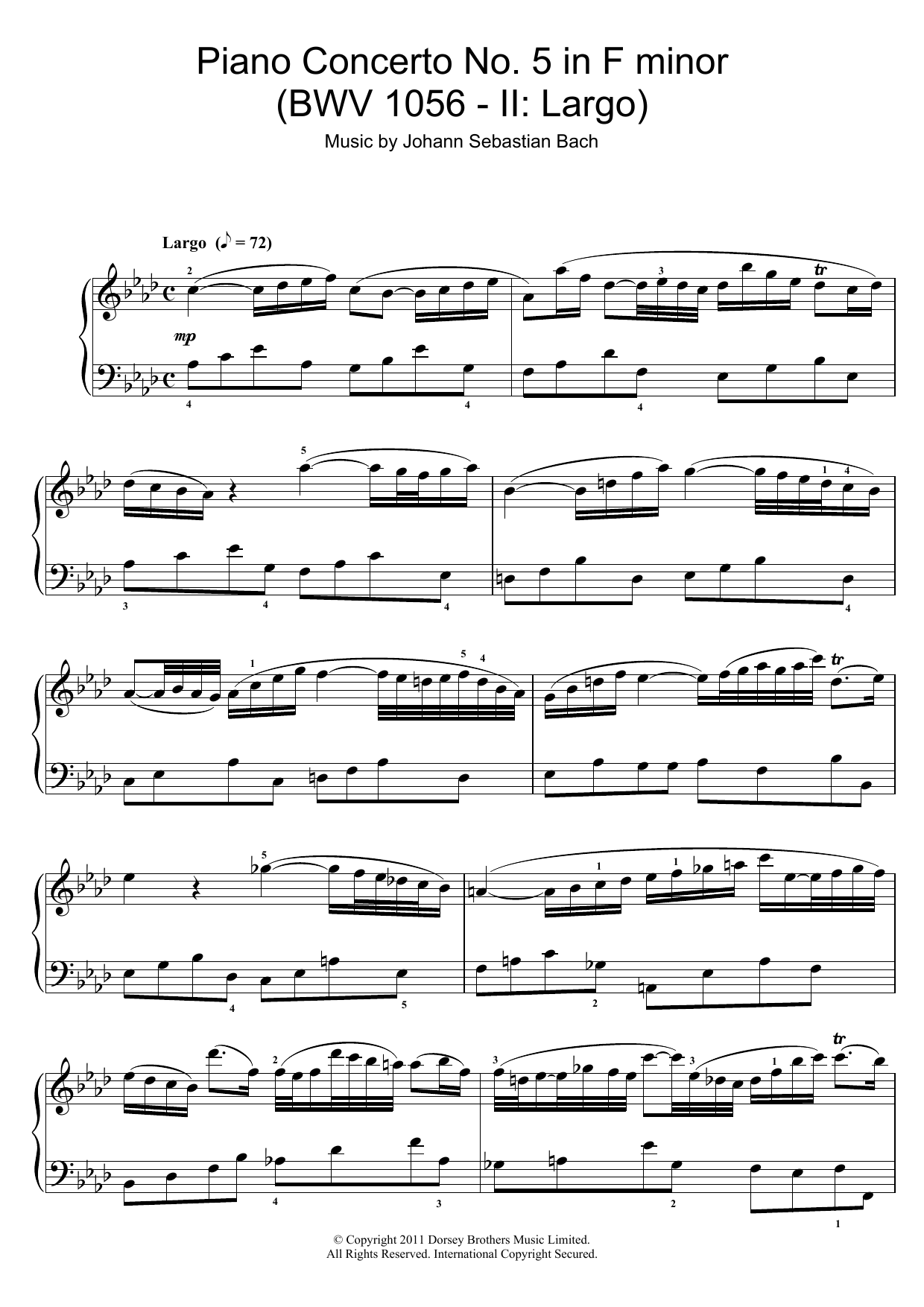 Download J.S. Bach Piano Concerto No. 5 in F minor (BWV 1056 - II: Largo) Sheet Music and learn how to play Piano PDF digital score in minutes