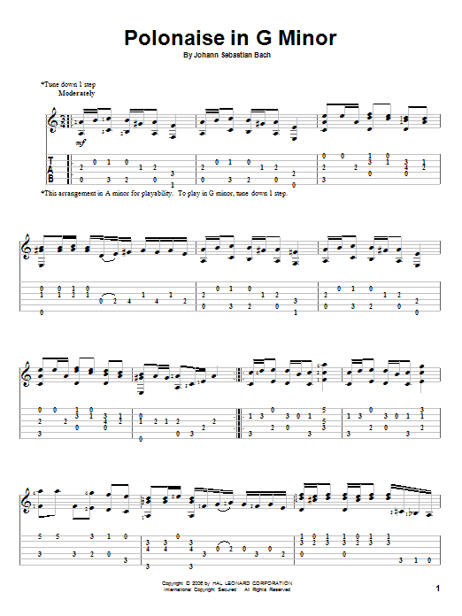 Download J.S. Bach Polonaise In G Minor, BWV App. 125 Sheet Music and learn how to play Guitar Tab PDF digital score in minutes