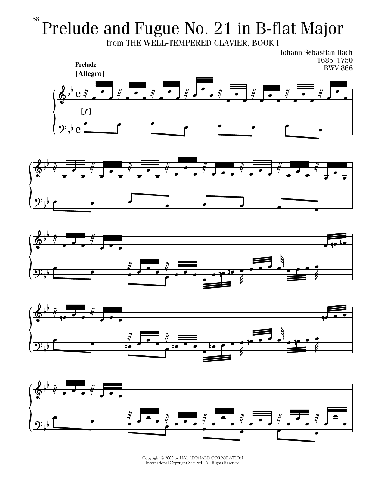 Download Johann Sebastian Bach Prelude And Fugue In B-Flat Major, BWV 560 Sheet Music and learn how to play Piano Solo PDF digital score in minutes