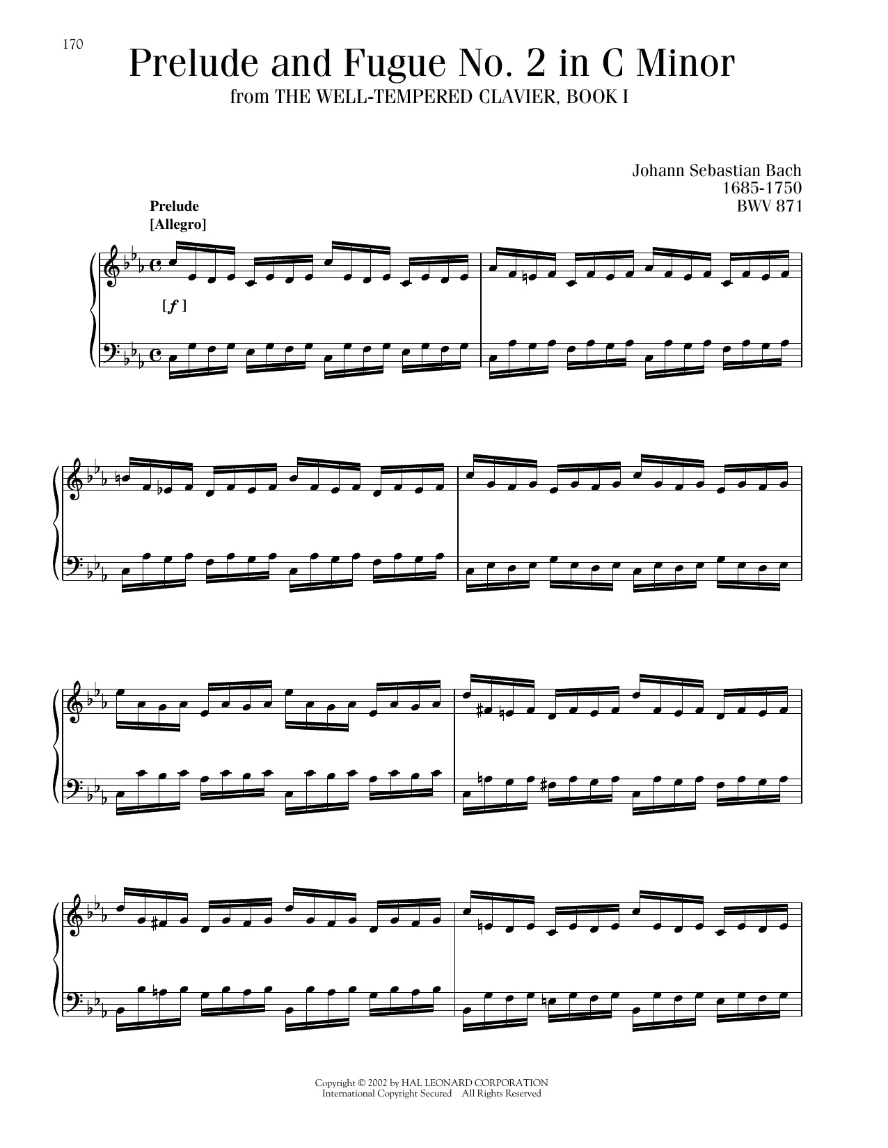 Download Johann Sebastian Bach Prelude And Fugue In C Minor, BWV 847 Sheet Music and learn how to play Piano Solo PDF digital score in minutes