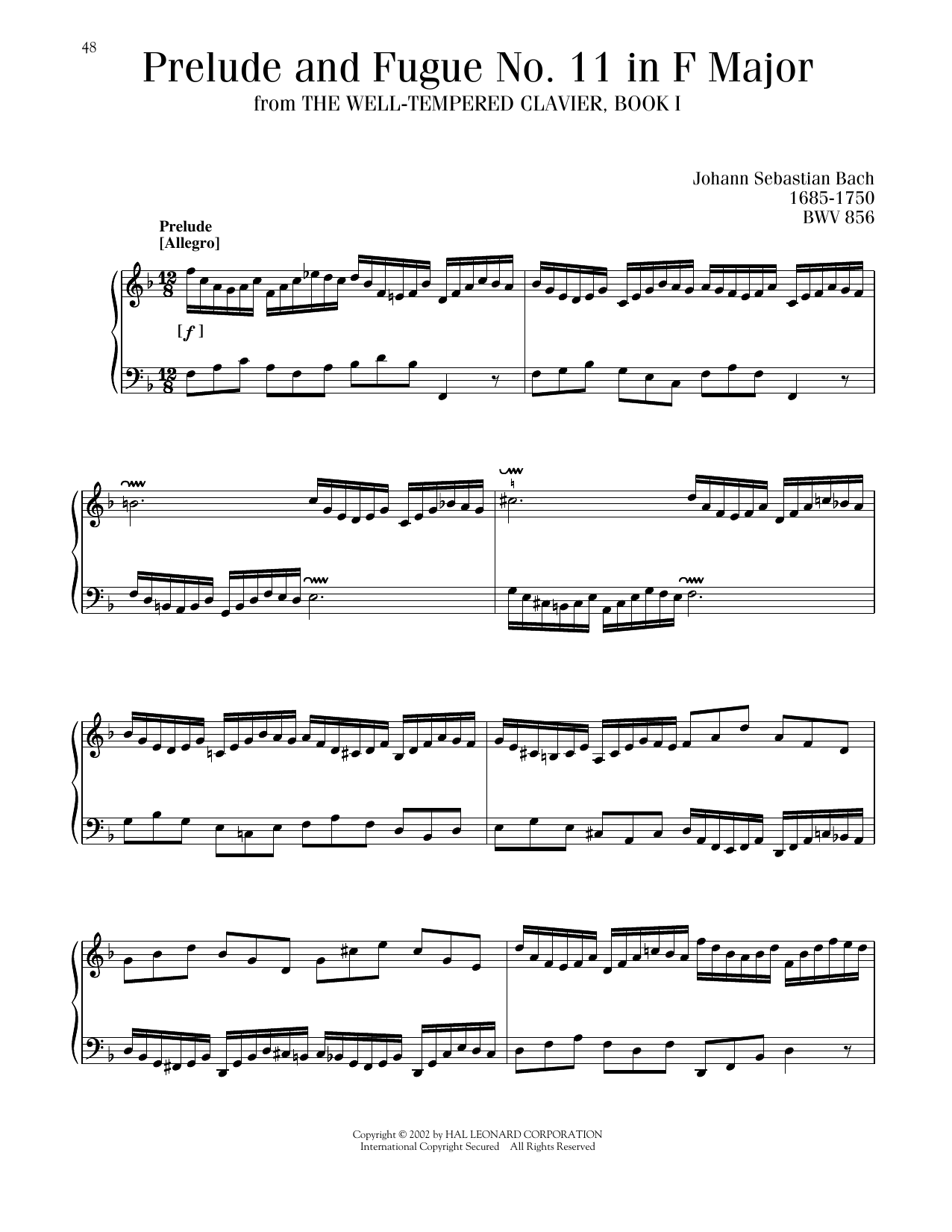 Download Johann Sebastian Bach Prelude And Fugue In F Major, BWV 556 Sheet Music and learn how to play Piano Solo PDF digital score in minutes