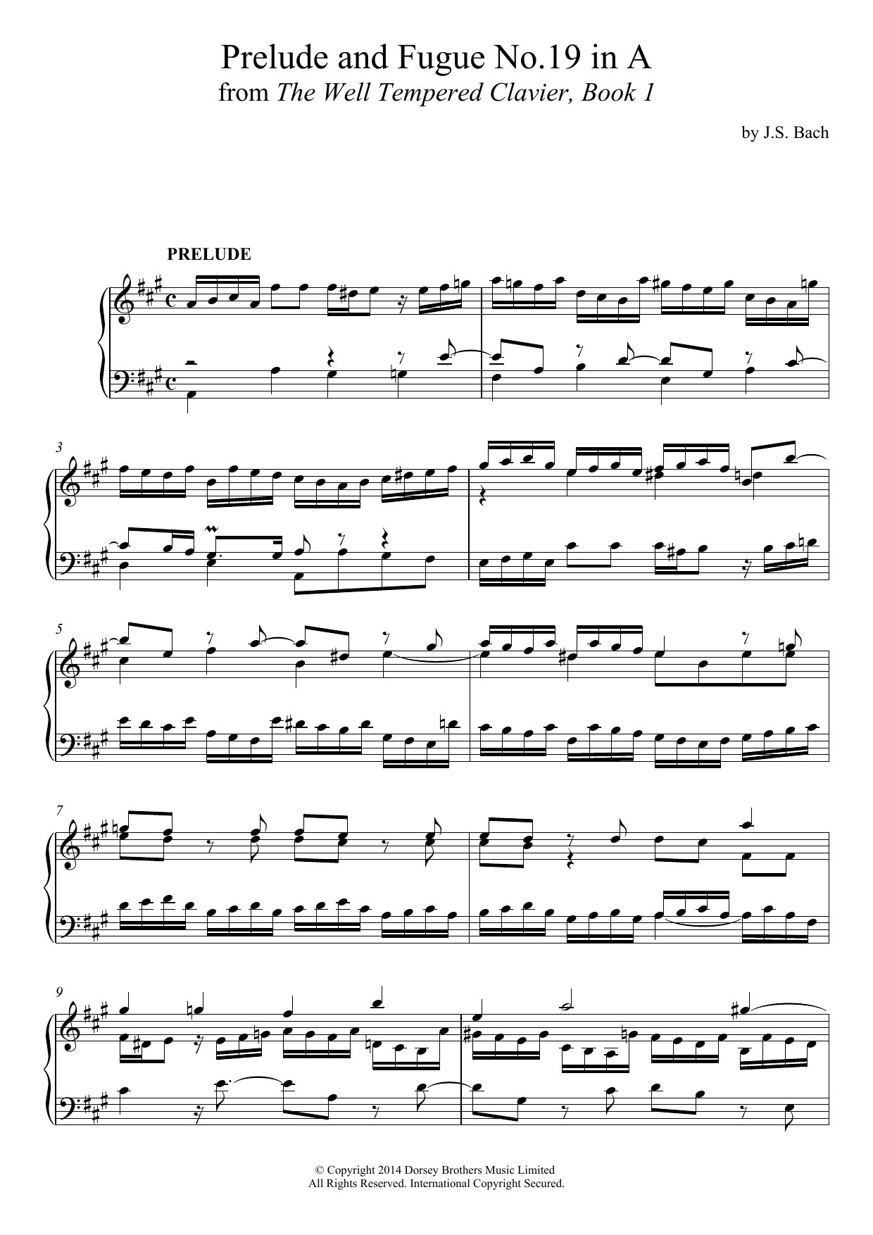 Download J.S. Bach Prelude and Fugue No. 19 In A Major (BWV 864 From 'The Well-Tempered Clavier, Bo Sheet Music and learn how to play Piano PDF digital score in minutes