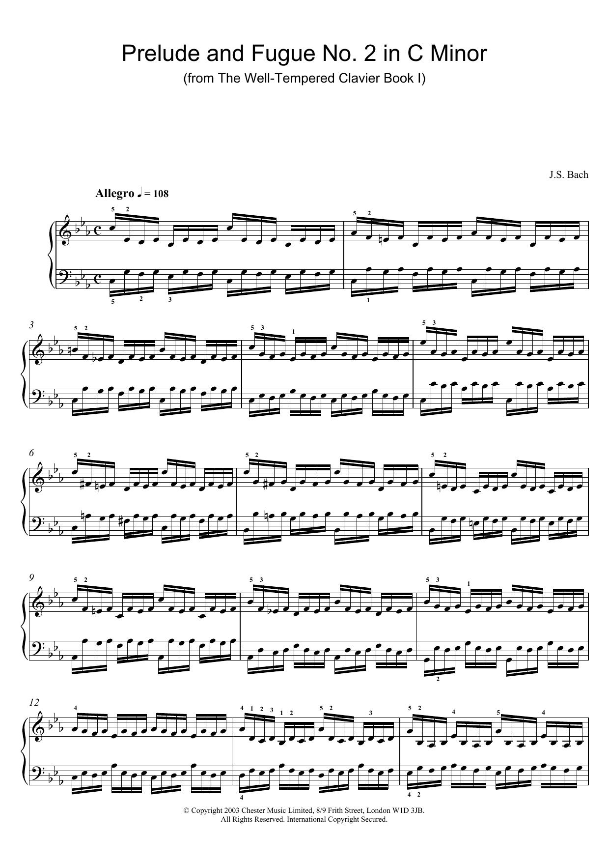Download J.S. Bach Prelude and Fugue No.2 in C Minor (from The Well-Tempered Clavier, Bk.1) Sheet Music and learn how to play Piano PDF digital score in minutes