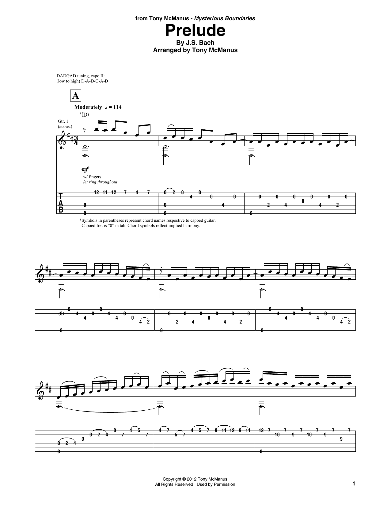 Download Johann Sebastian Bach Prelude (arr. Tony McManus) Sheet Music and learn how to play Solo Guitar PDF digital score in minutes