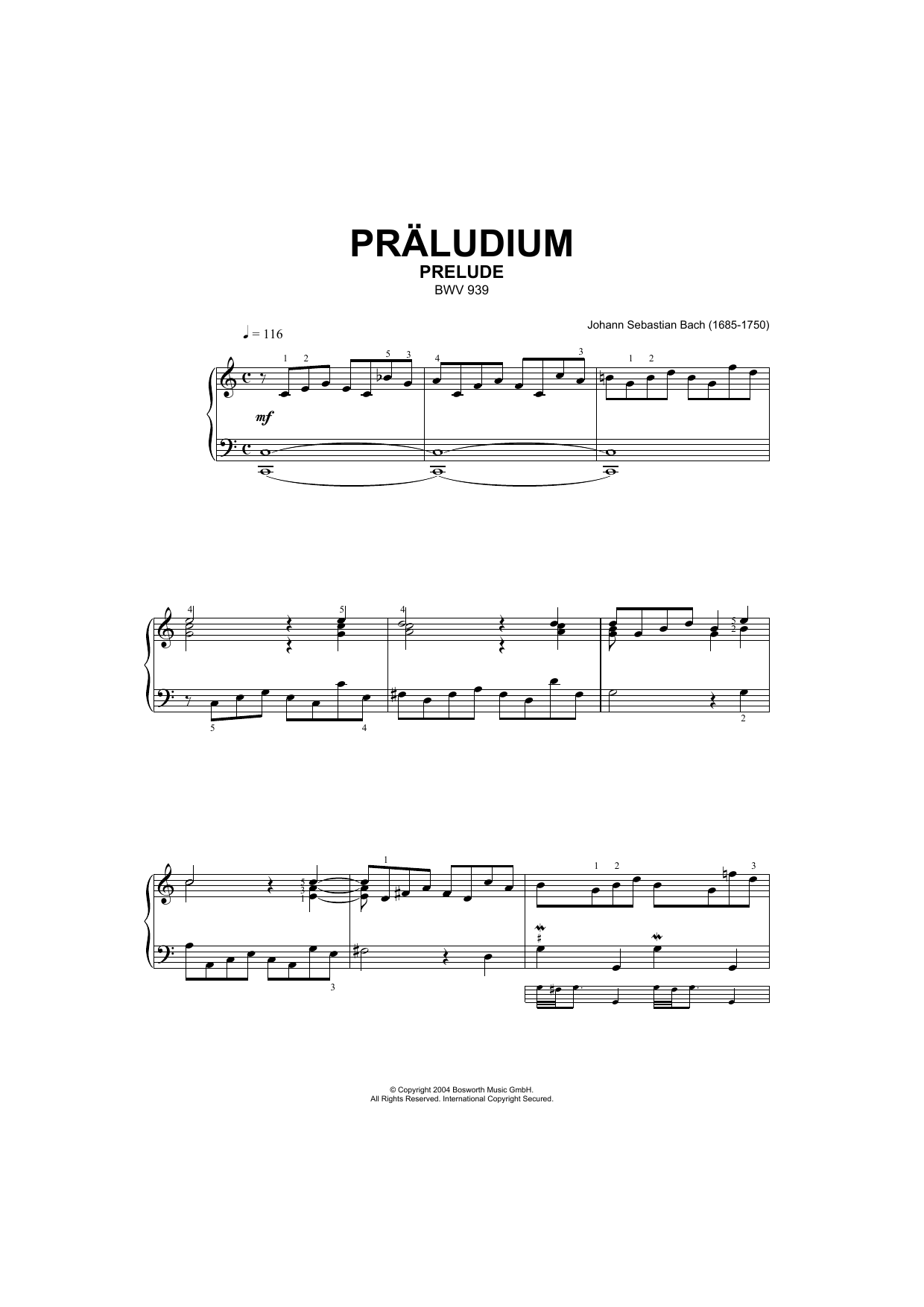 Download J.S. Bach Prelude, BWV 939 Sheet Music and learn how to play Piano PDF digital score in minutes