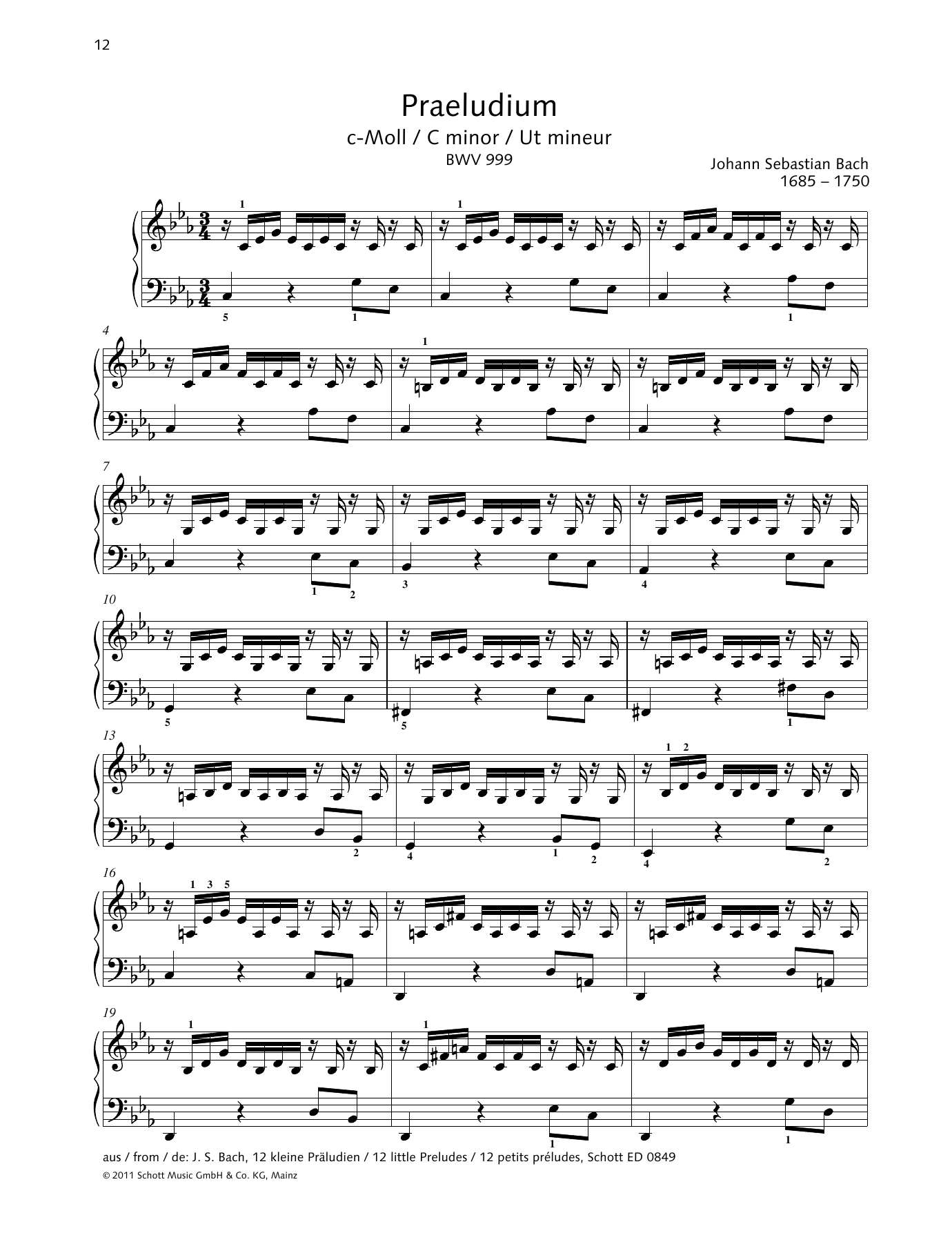 Download Johann Sebastian Bach Prelude C minor Sheet Music and learn how to play Piano Solo PDF digital score in minutes