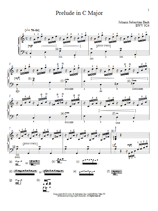 Download J.S. Bach Prelude In C Major, BMV 924 Sheet Music and learn how to play Piano PDF digital score in minutes