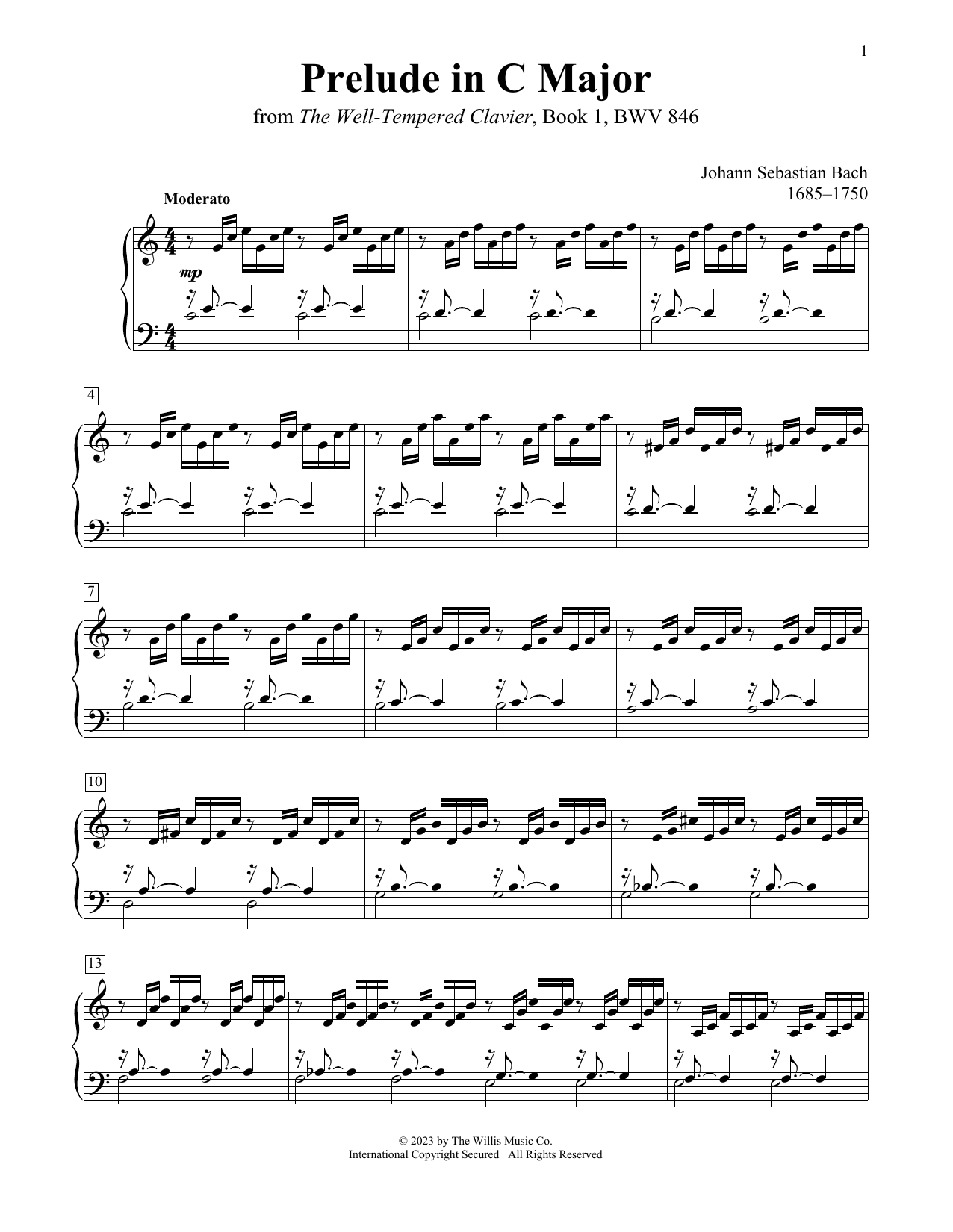 Download Johann Sebastian Bach Prelude In C Major, BWV 846 Sheet Music and learn how to play Educational Piano PDF digital score in minutes