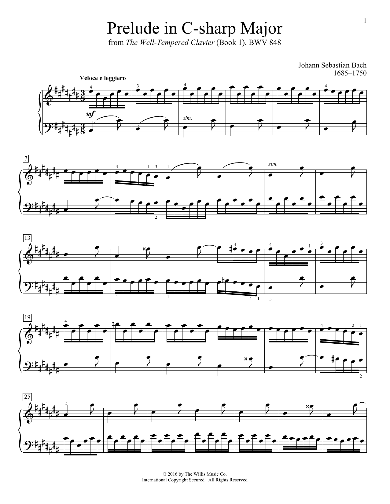 Download Johann Sebastian Bach Prelude In C-Sharp Major Sheet Music and learn how to play Educational Piano PDF digital score in minutes