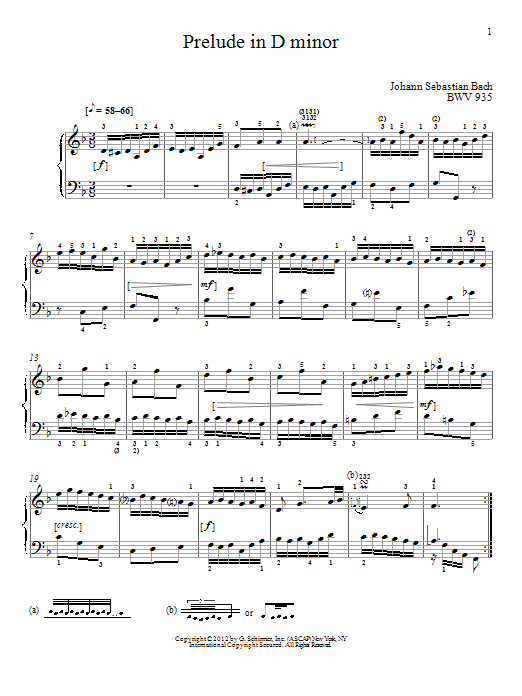 Download J.S. Bach Prelude In D Minor, BMV 935 Sheet Music and learn how to play Piano PDF digital score in minutes