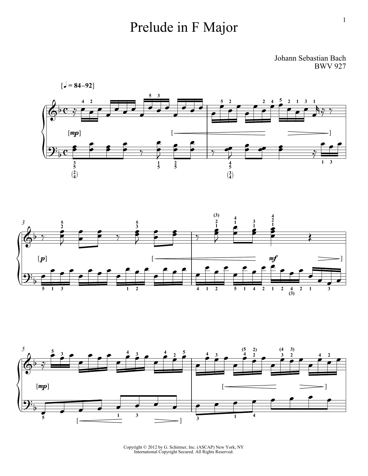 Download Johann Sebastian Bach Prelude In F Major, BMV 927 Sheet Music and learn how to play Piano PDF digital score in minutes