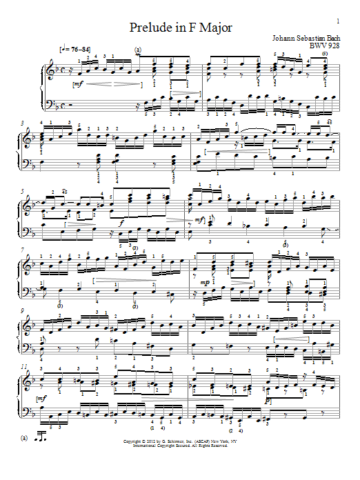 Download J.S. Bach Prelude In F Major, BMV 928 Sheet Music and learn how to play Piano PDF digital score in minutes