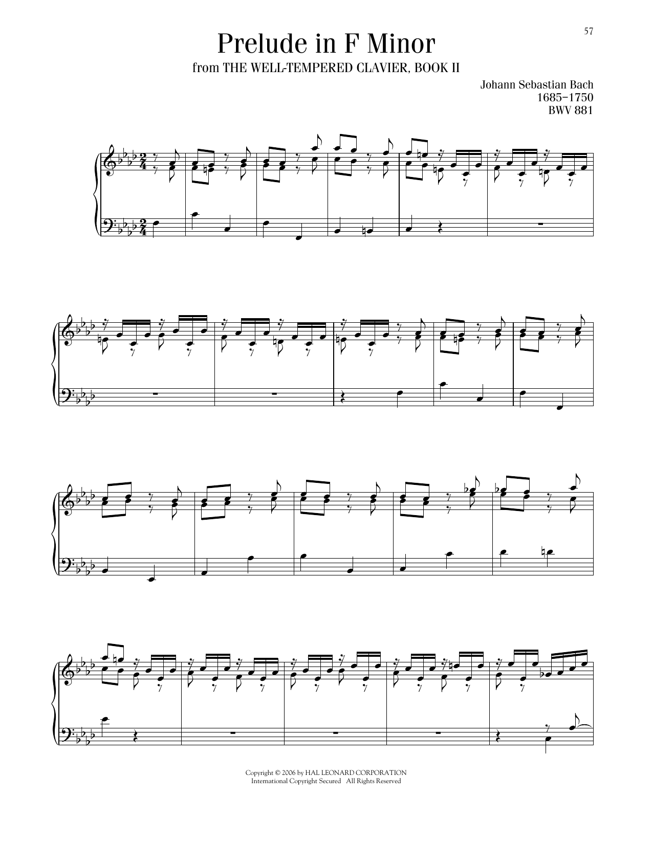 Download Johann Sebastian Bach Prelude No. 12 In F Minor, BWV 881 Sheet Music and learn how to play Piano Solo PDF digital score in minutes
