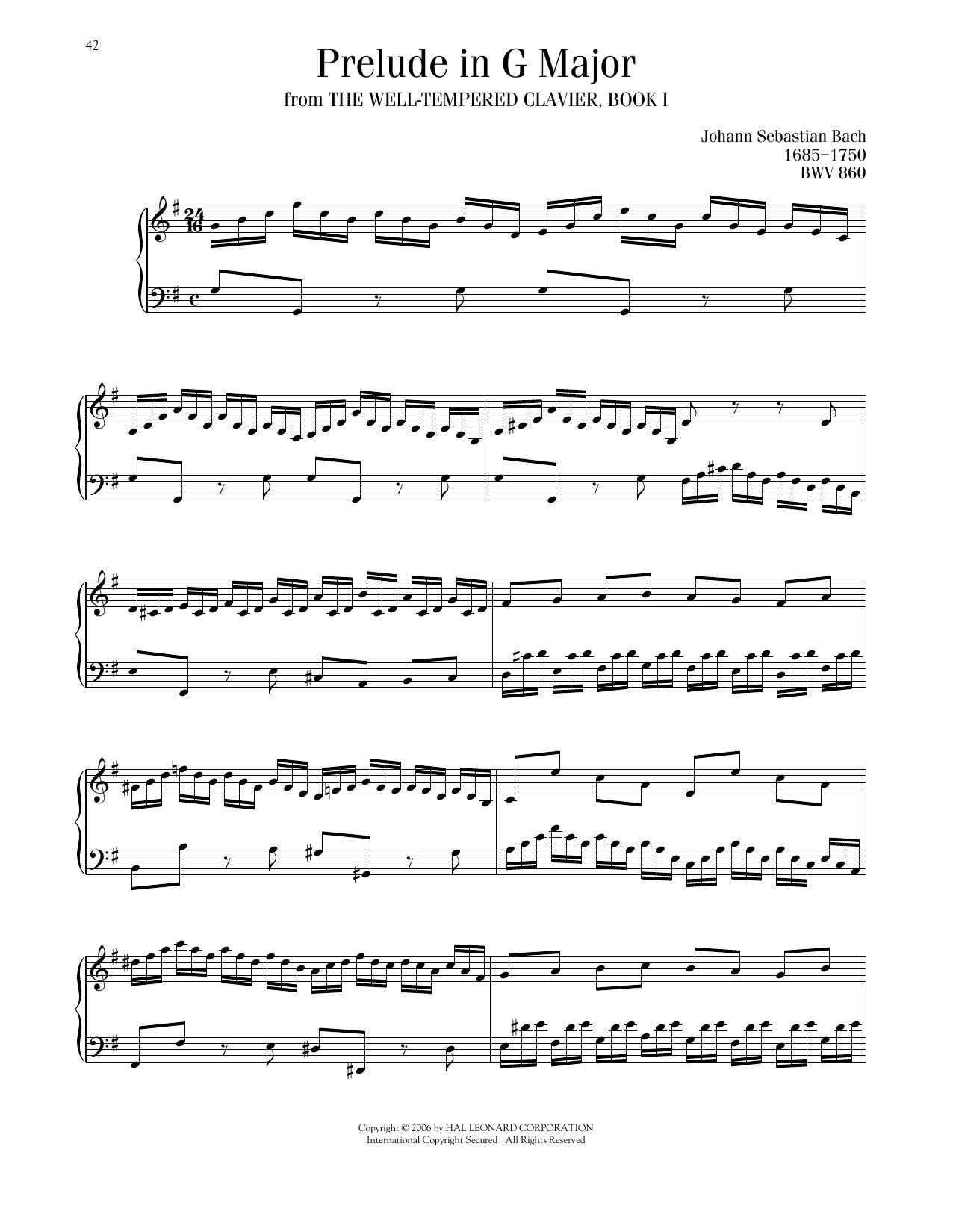 Download Johann Sebastian Bach Prelude No. 15 In G Major, BWV 860 Sheet Music and learn how to play Piano Solo PDF digital score in minutes