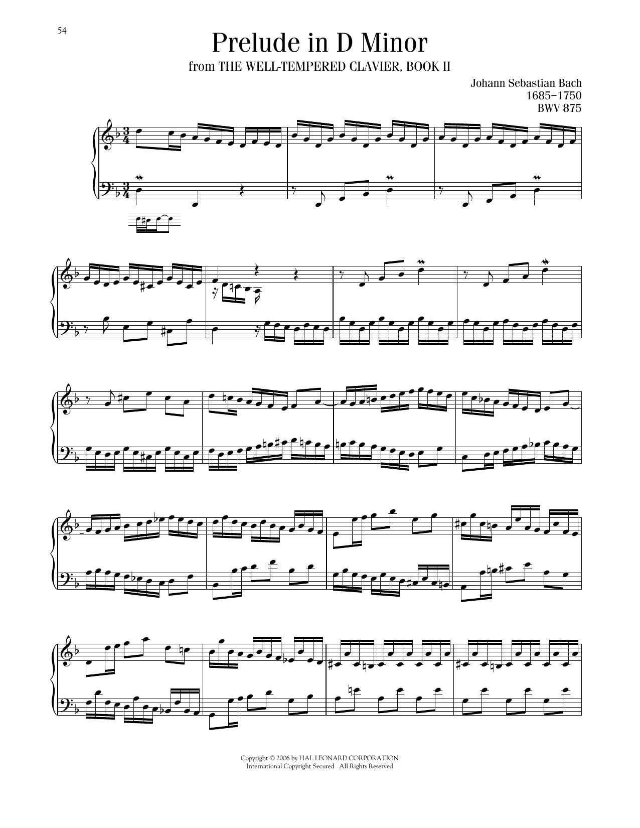 Download Johann Sebastian Bach Prelude No. 6 In D Minor, BWV 875 Sheet Music and learn how to play Piano Solo PDF digital score in minutes