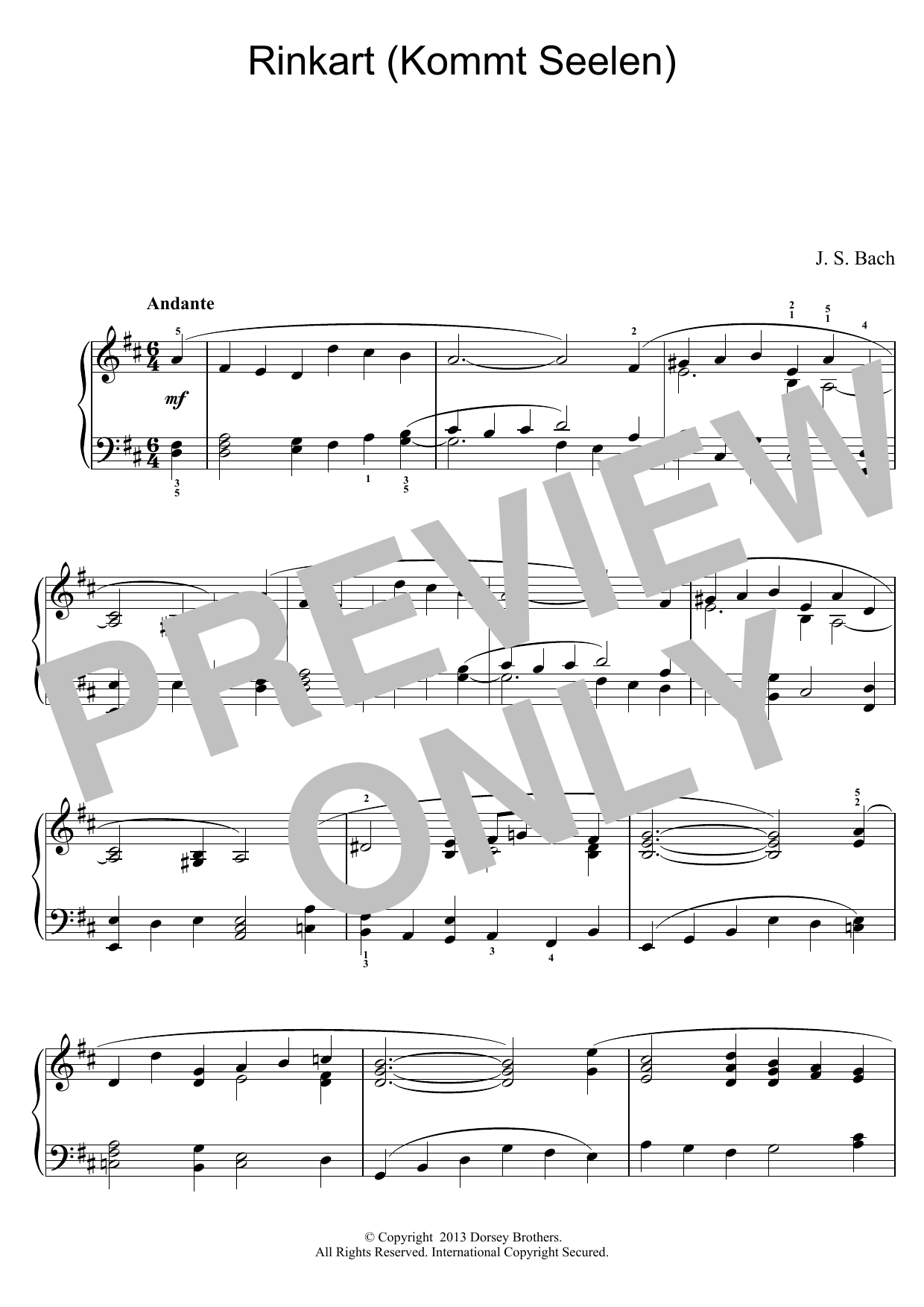 Download J.S. Bach Rinkart (Kommt Seelen) Sheet Music and learn how to play Piano PDF digital score in minutes