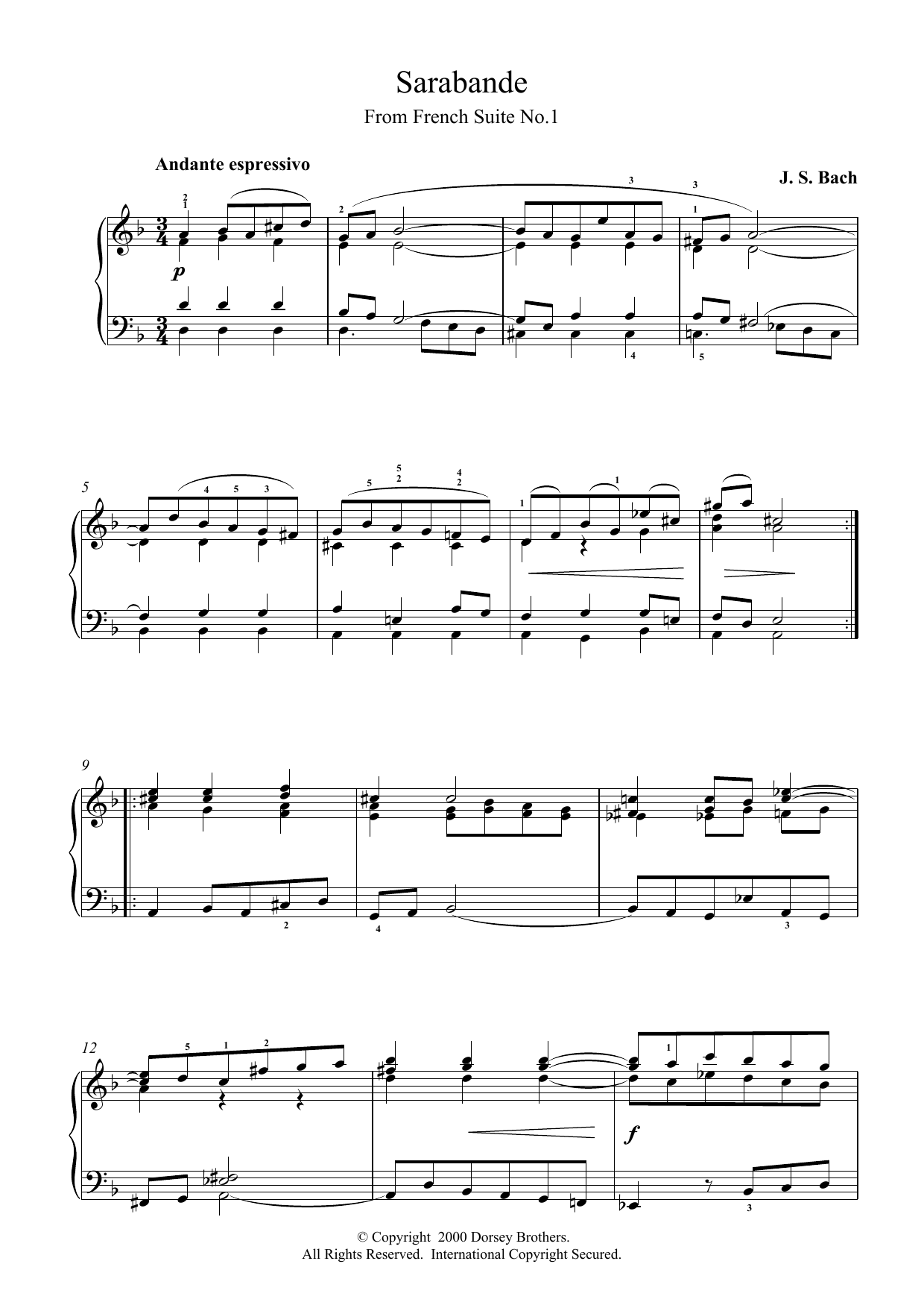 Download J.S. Bach Sarabande From Cello Suite in E Flat Sheet Music and learn how to play Piano PDF digital score in minutes