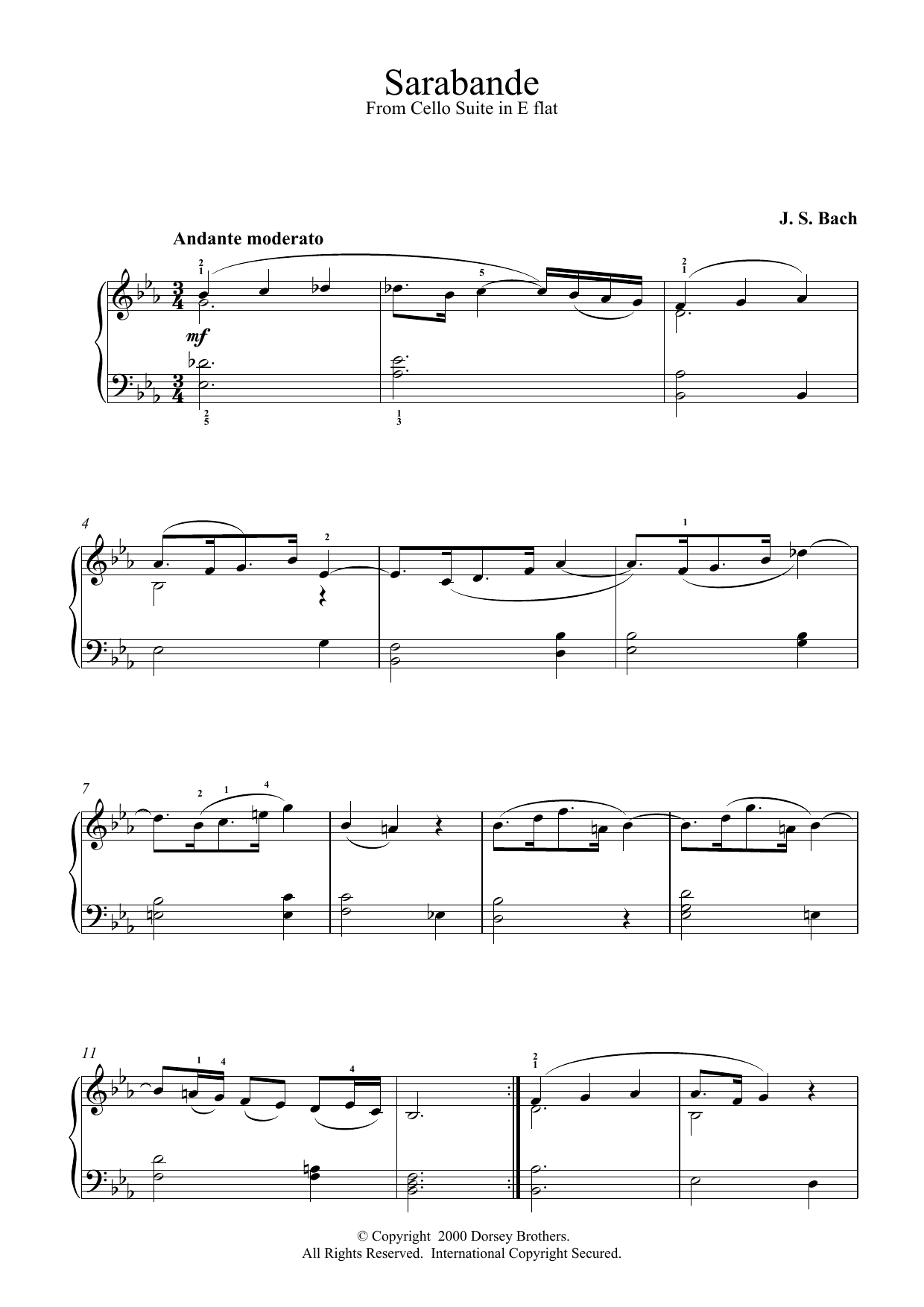 Download J.S. Bach Sarabande From French Suite No.1 Sheet Music and learn how to play Piano PDF digital score in minutes
