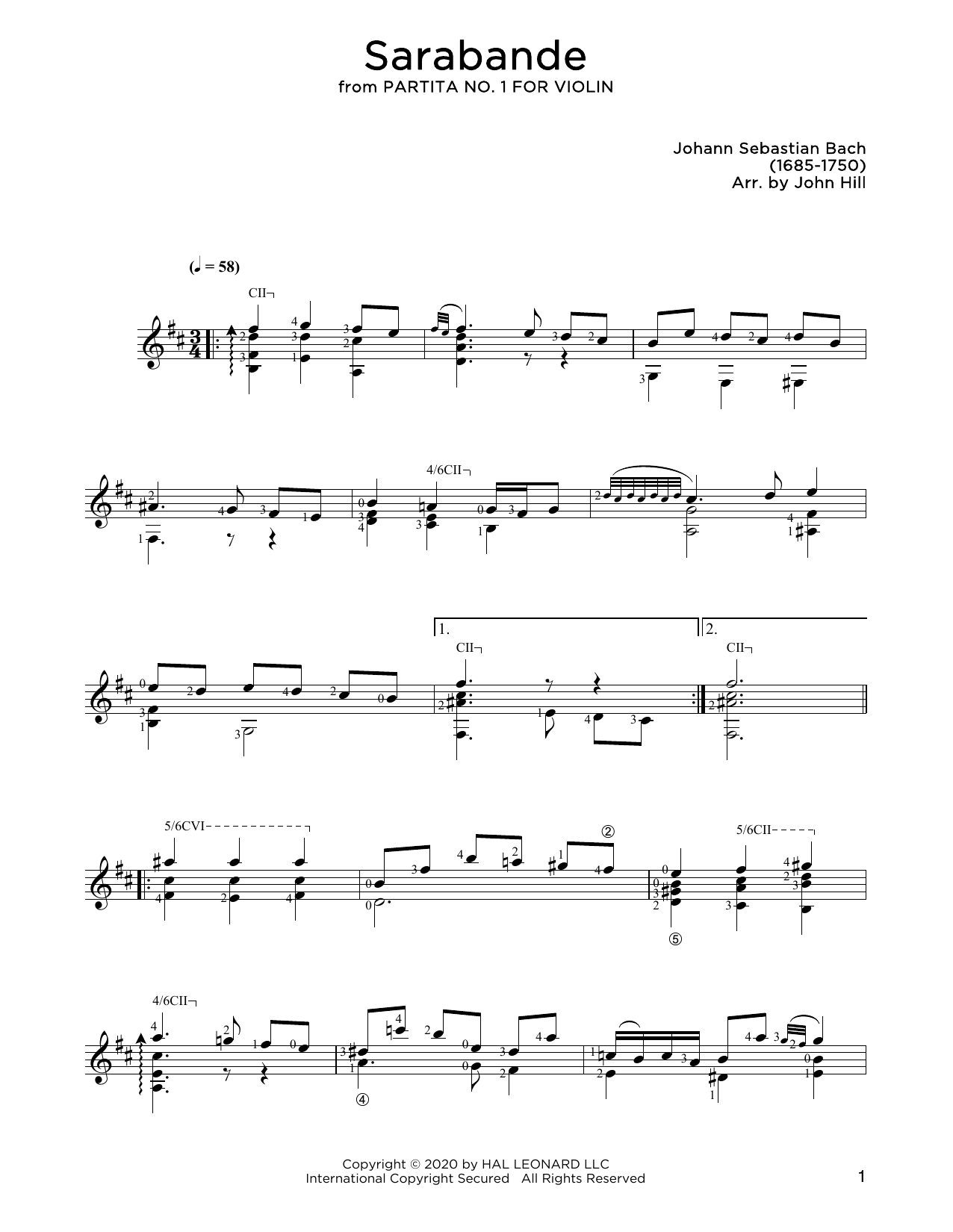 Download Johann Sebastian Bach Sarabande Sheet Music and learn how to play Solo Guitar PDF digital score in minutes