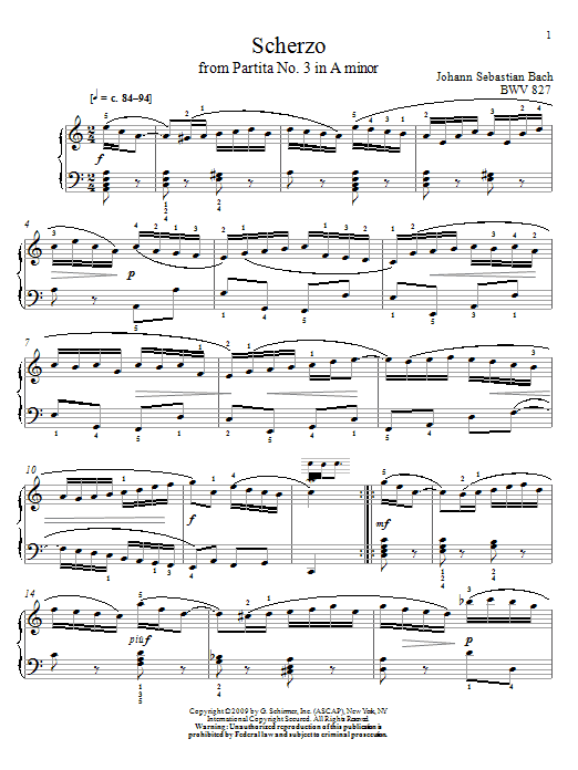 Download Johann Sebastian Bach Scherzo, BWV 827 Sheet Music and learn how to play Piano Solo PDF digital score in minutes