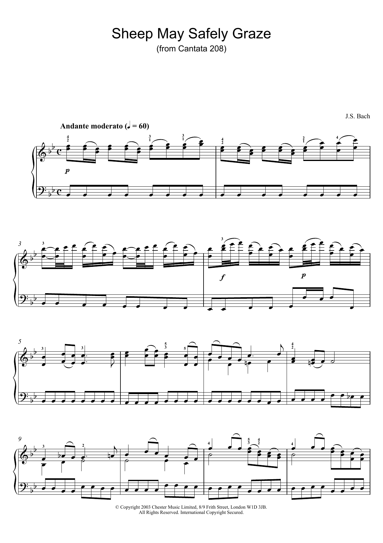 Download J.S. Bach Sheep May Safely Graze (from Cantata 208) Sheet Music and learn how to play Piano PDF digital score in minutes