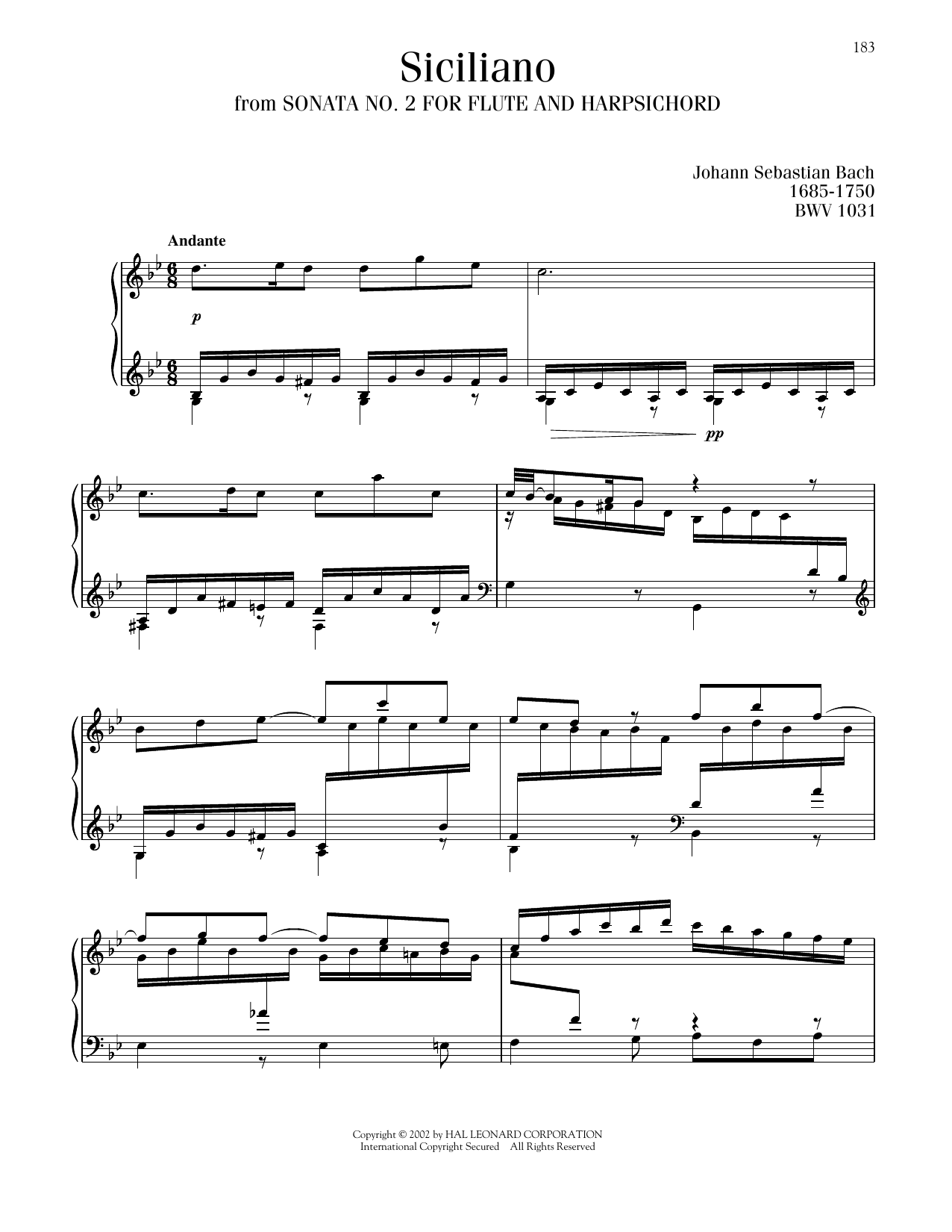 Download Johann Sebastian Bach Siciliano, BWV 1031 Sheet Music and learn how to play Piano Solo PDF digital score in minutes