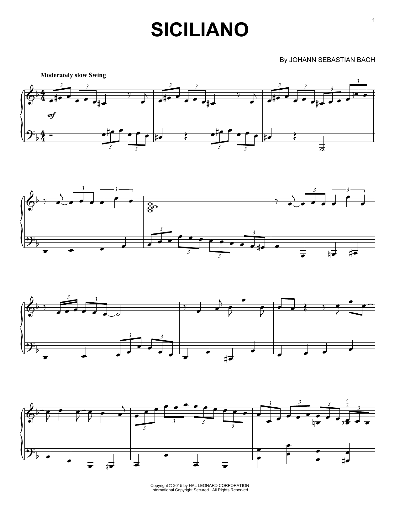 Download J.S. Bach Siciliano Sheet Music and learn how to play Piano PDF digital score in minutes