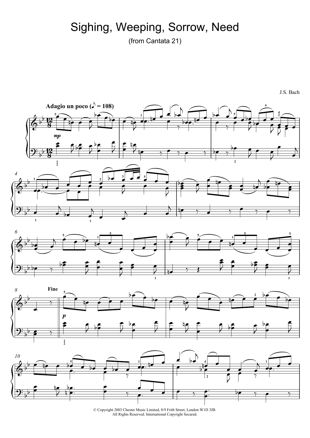 Download J.S. Bach Sighing, Weeping, Sorrow, Need (from Cantata 21) Sheet Music and learn how to play Piano PDF digital score in minutes