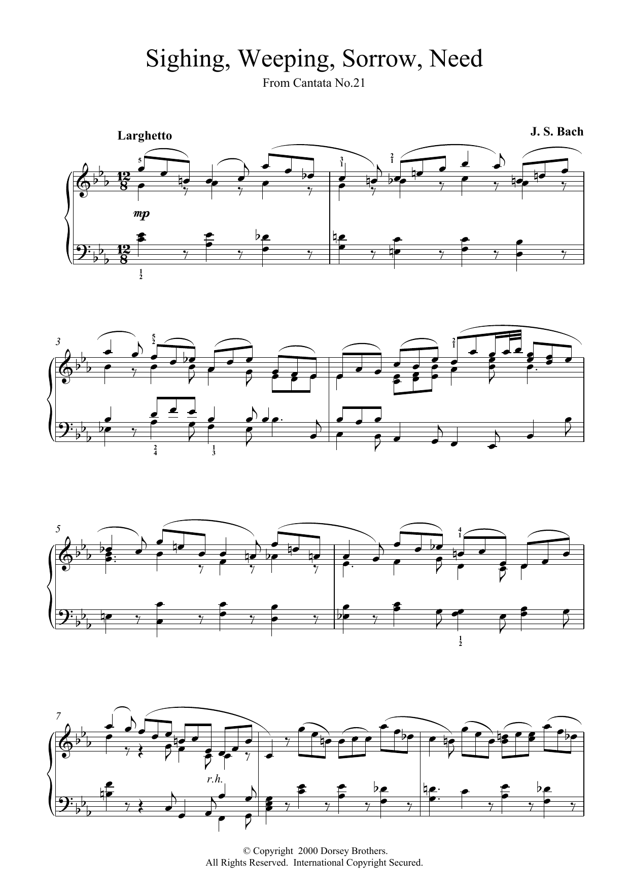 Download J.S. Bach Sighing, Weeping, Sorrow, Need Sheet Music and learn how to play Piano PDF digital score in minutes