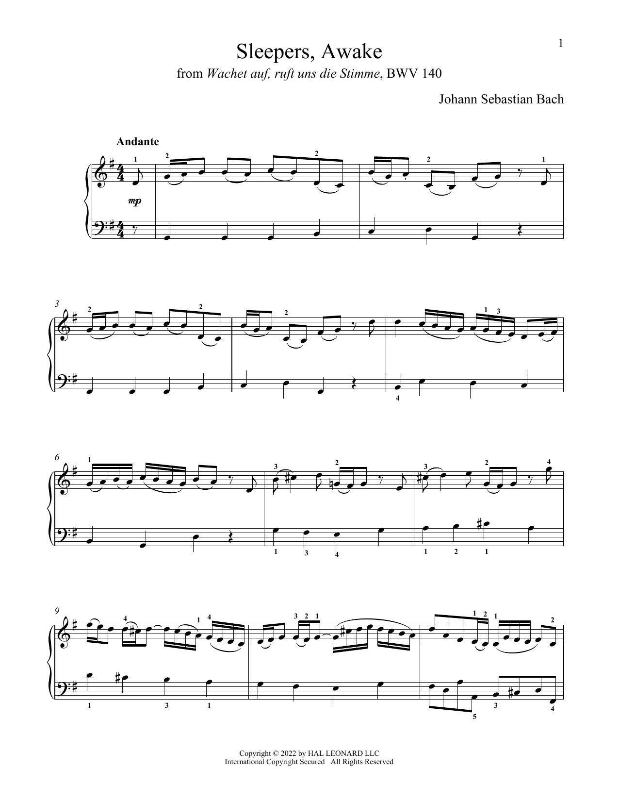 Download Johann Sebastian Bach Sleepers, Awake, BWV 140 (Wachet Auf) Sheet Music and learn how to play Piano Solo PDF digital score in minutes