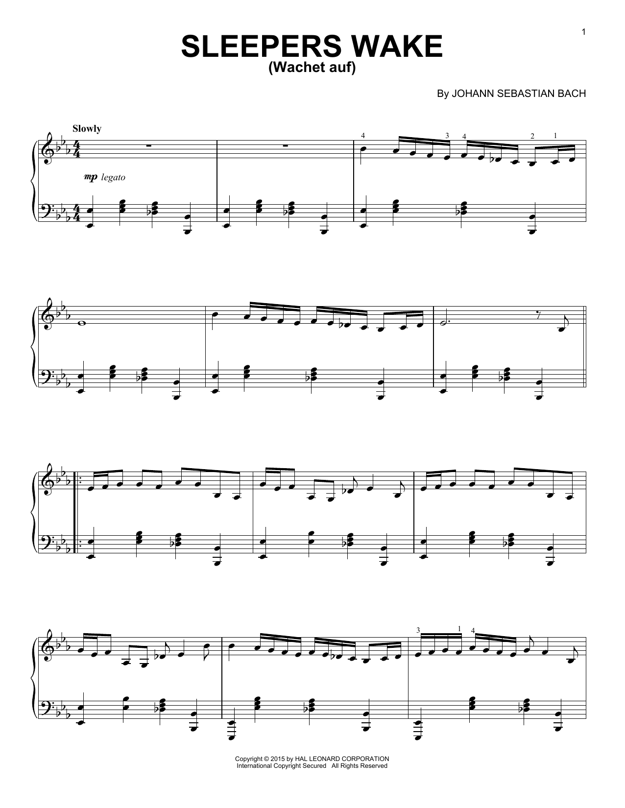 Download J.S. Bach Sleepers, Awake (Wachet Auf) Sheet Music and learn how to play Piano PDF digital score in minutes