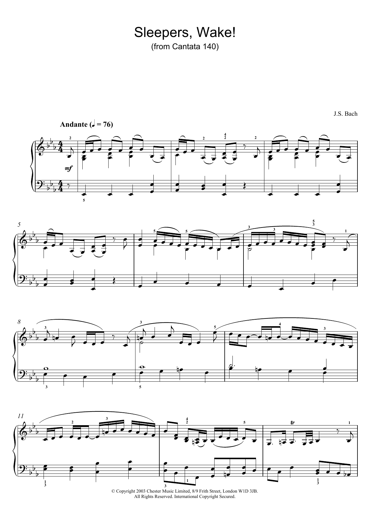 Download J.S. Bach Sleepers, Wake! (from Cantata 140) Sheet Music and learn how to play Piano PDF digital score in minutes
