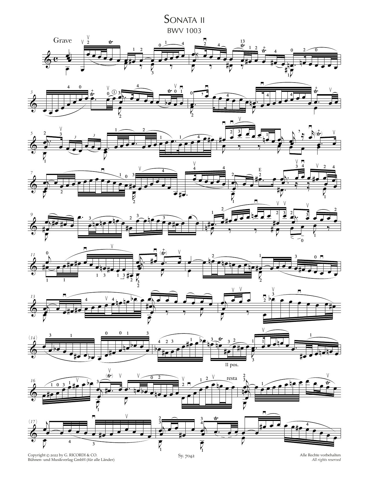 Download Johann Sebastian Bach Sonata II, BWV 1003 Sheet Music and learn how to play Violin Solo PDF digital score in minutes